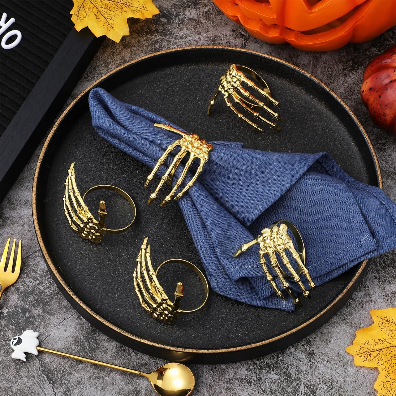 Operitacx Halloween Napkin Rings Set Ghost Palm Shaped Napkin Buckles Decorative Table Accessories for Party Dining Decor 6-Pack