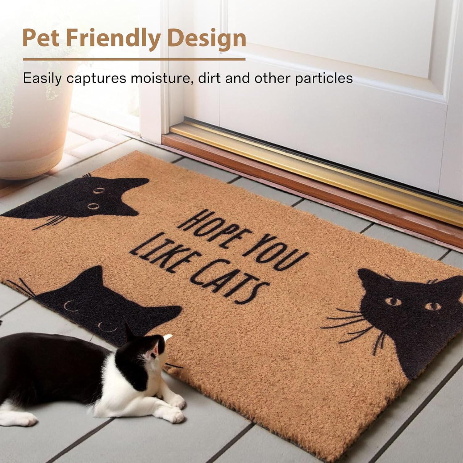 Hope You Like Cats Doormat 29×17 Inch, Funny Black Cat Door Mat, Cute Cat Front Doormat, Funny Welcome Mat Outdoor Indoor, Coir Door Mat for Entryway Porch, Housewarming Gift