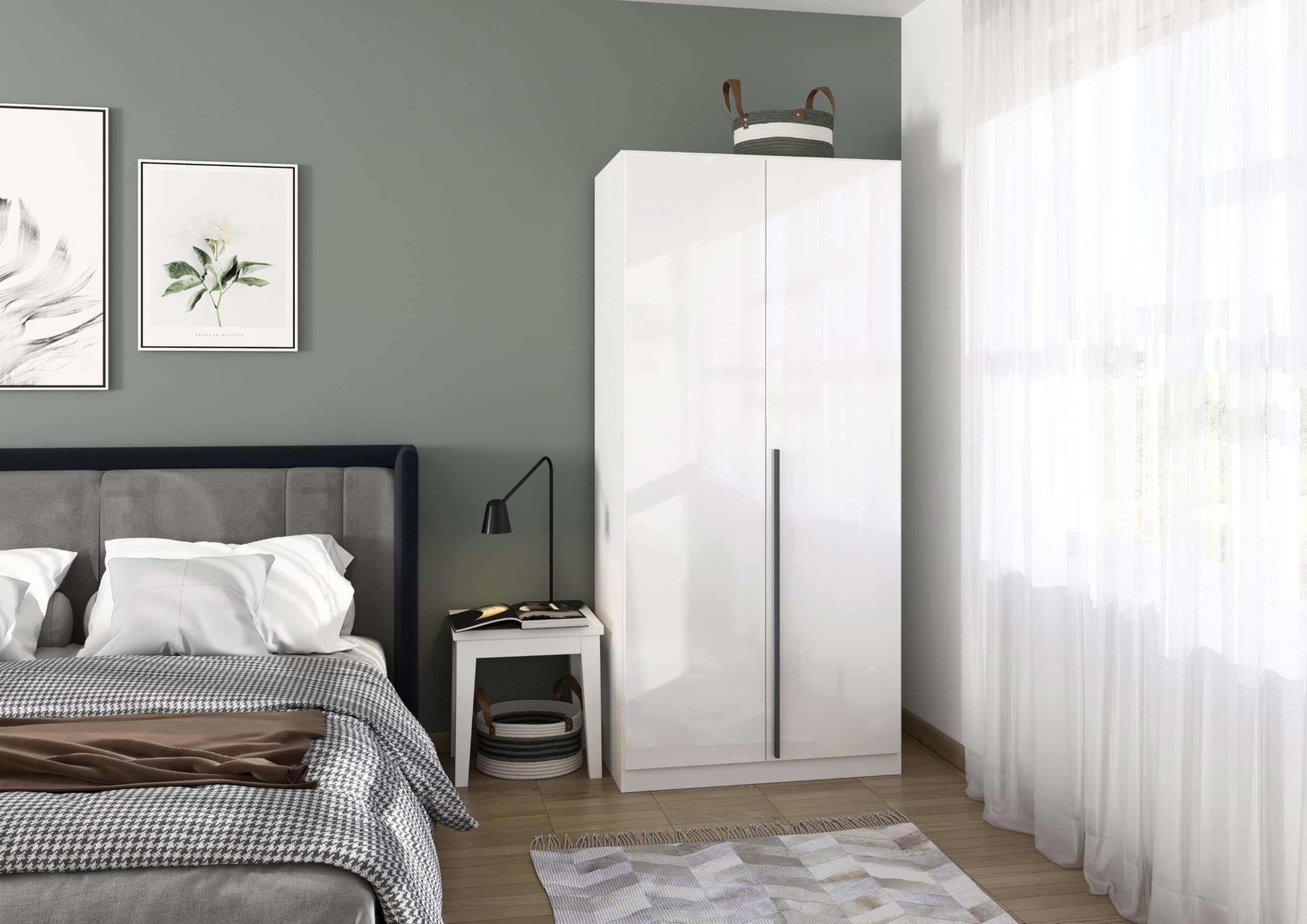 Rauch Möbel ALBA, Kleiderschrank, Farbe Hochglanz Weiß, Breite 91 cm | Schrank, 2-türig, Zubehör Basic, für Schlafzimmer, Kinderzimmer, Babyzimmer, Homeoffice, Garderobe, Flur