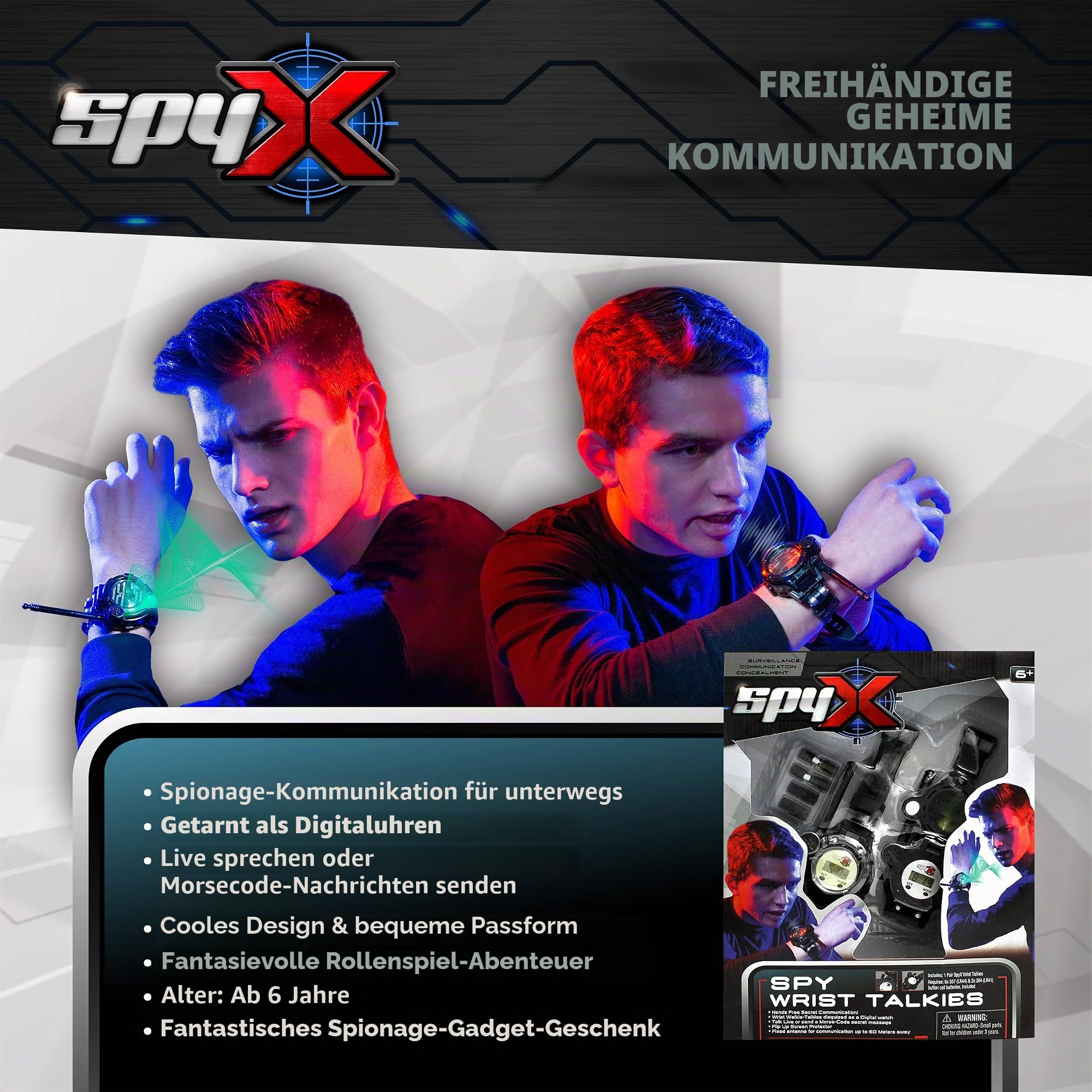 SpyX 10538 Spy Handgelenk Talkies für Kinder - Geheime Kommunikation mit getarnten Walkie-Talkies, inklusive Uhren-Verkleidung, 6+