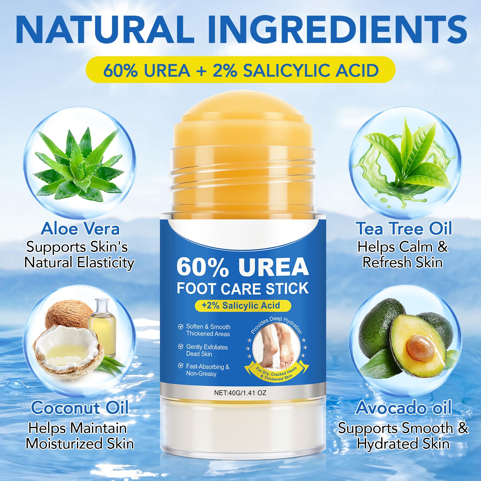 Crema piedi urea 60 per cento, Crema Piedi Arricchita con Urea al 60% per Levigare la Pelle Ruvida e Dura, Idratazione Profonda per Piedi più Morbidi e Lisci,40g (2PC)