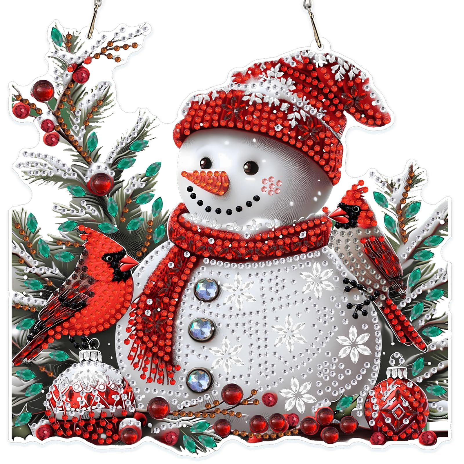 MOGTAA Christmas Snowman Diamond Art Hanging Kits for Adults Kids, 5D Special Shape Diamond Painting Christmas Cardinal Pendant Kits, Crystal Rhinestones Winter Crystal Art Painting for Home Decor
