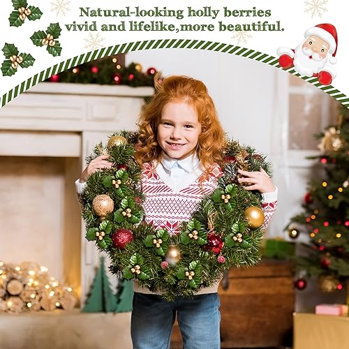 Miniatura 4 de 50 bayas de acebo de Navidad para manualidades, flores de bayas sintéticas, hojas de acebo y bayas, rellenos de corona de Navidad para rellenos de