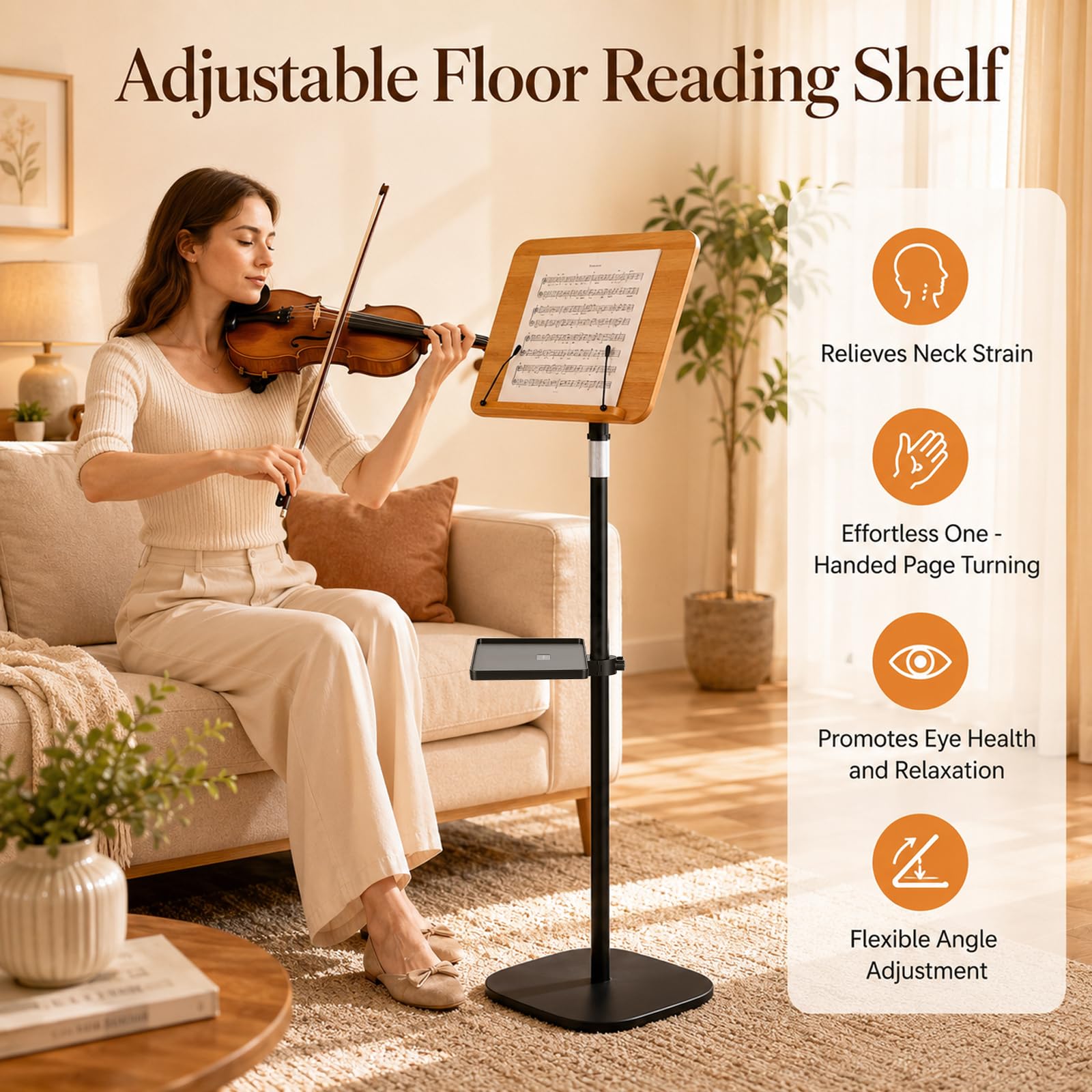 Pupitre de Lecture Enfant Réglable 50–170 cm, Porte-Livre sur Pied | Support en Bois et Métal avec Plateau Souris, Angle 180°, pour Livres, Partitions, Cuisine, Classe et Présentations