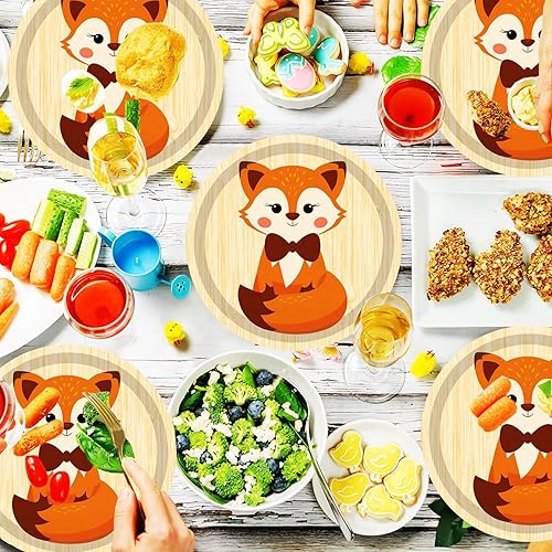 Miniatura 6 de 50 platos de postre de papel con cara de zorro, suministros de fiesta de zorro, platos de zorro de animales del bosque, platos de zorro de 7