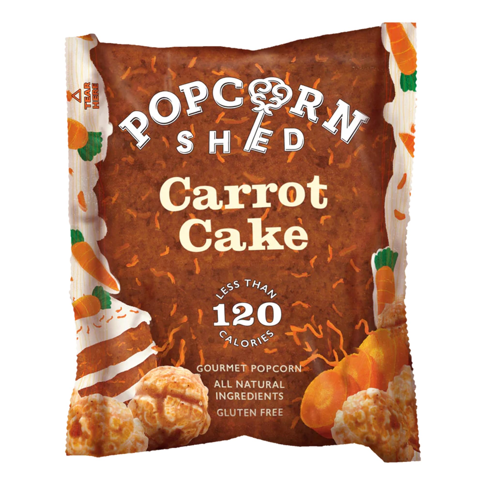 Popcorn Shed Carrot Cake Gourmet Popcorn Gluten Free (1 x 24g) - Carrot Cake Flavoured Caramel Popcorn with Cream Cheese Frosting, Low Calorie Snack, Perfect for Parties, Movie Nights & Gifting