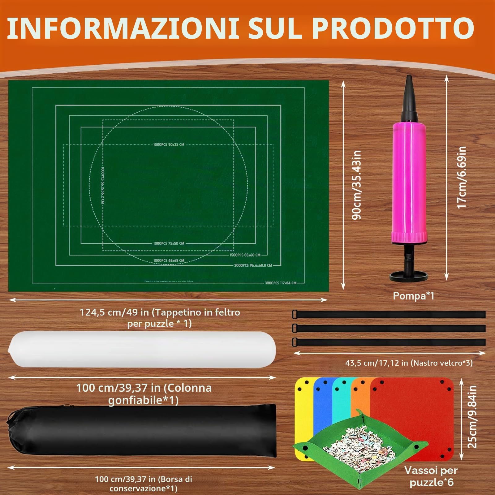 MOYKSRR Tappetino per puzzle a rullo in feltro per 1000-3000 pezzi, portaoggetti pieghevole con 6 raccoglitori