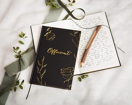 Vista 41 de MUUJEE Wedding Officiant Book - Black Gold Embossed Hardcover Journal Notebook Pastor Sermon Notes Officiant Gift - Wedding Gift Ideas (Design 1)