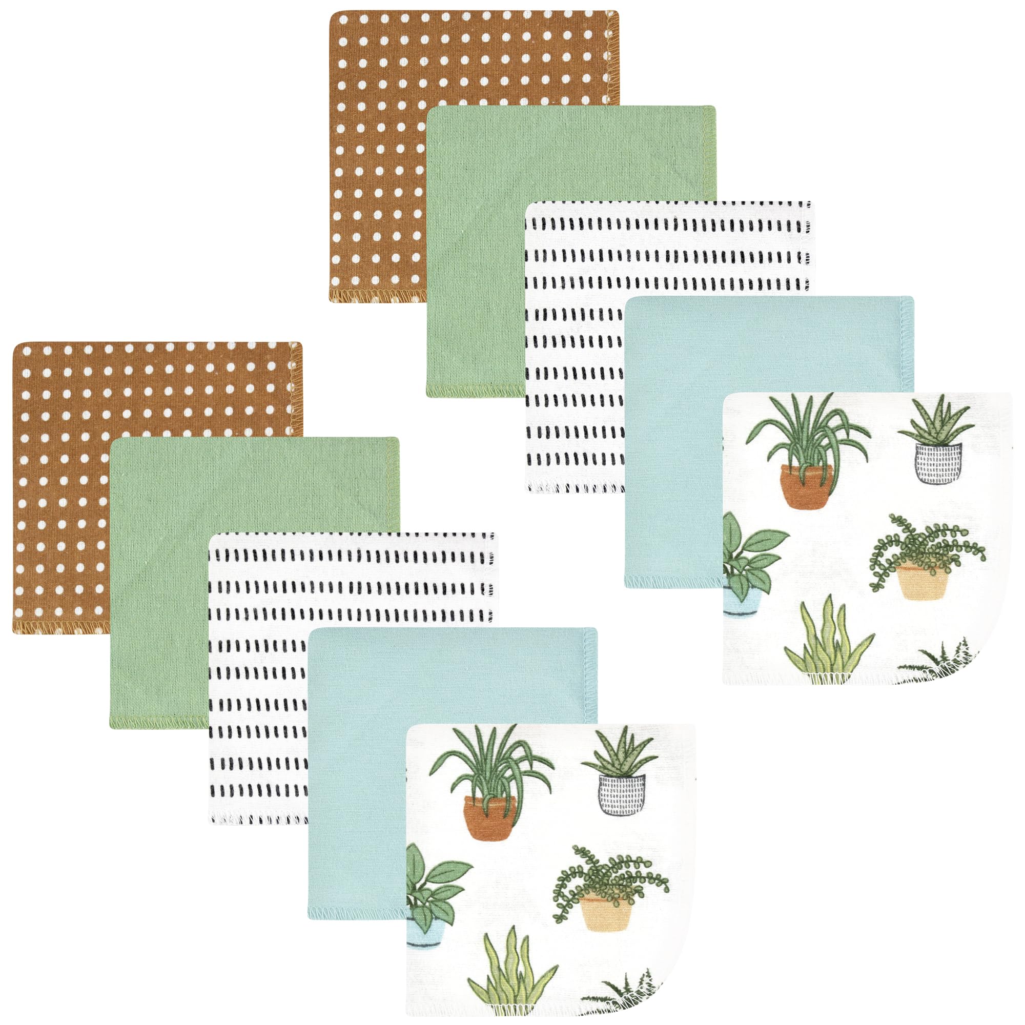 Hudson Baby Unisex Baby Flannel Cotton Poly Washcloths, Plants 10 Pack, One Size