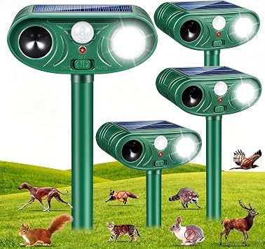 Solar Animal Repeller Outdoor 4 Pack, Motion Activated Deer Deterrent