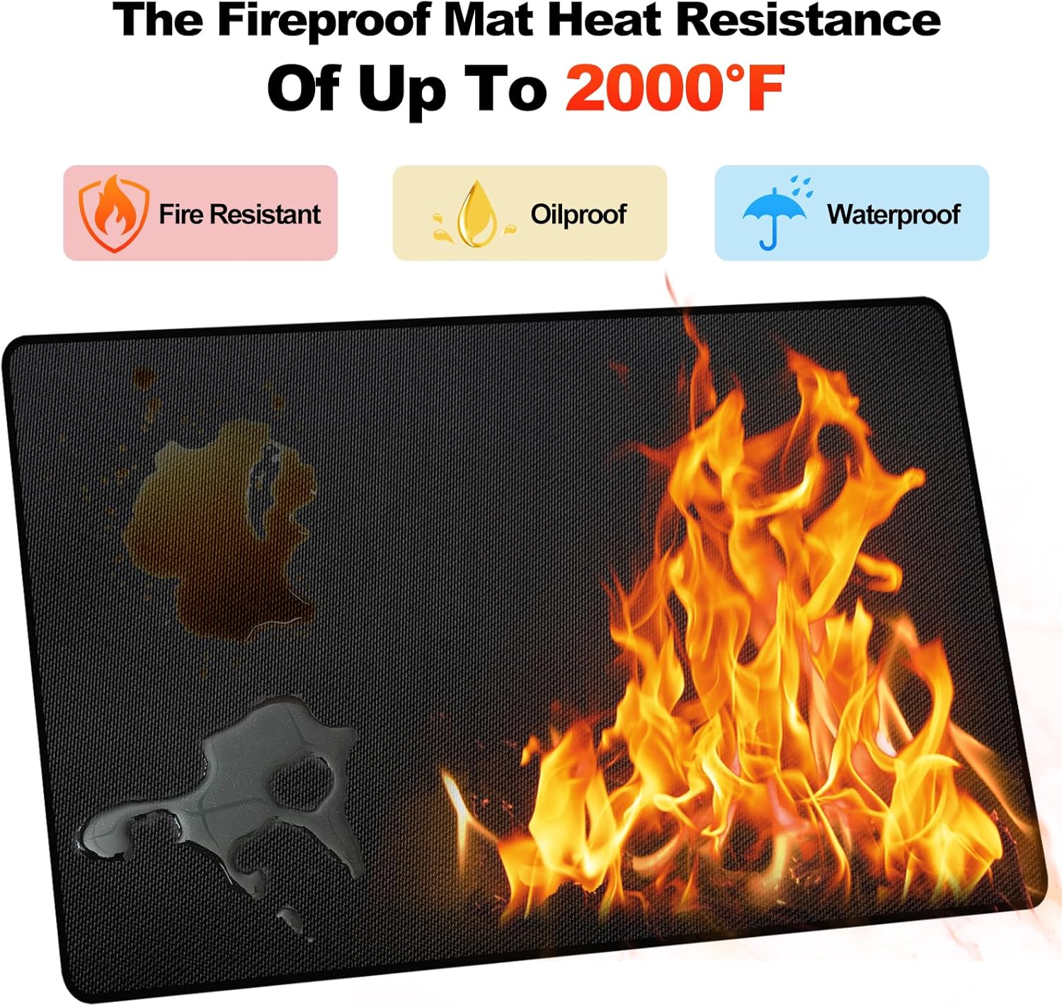 65" x 48" Grill Mats for Outdoor Grill, 2000°F Fireproof Under Grill Mat, Double-Sided Silicone Grill Pads for Deck Protector, Waterproof Oil-Proof BBQ Grill Matt for Fire Pit, Black