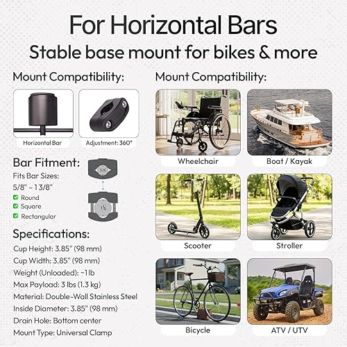 Miniatura 3 de Kroozie 2.0 Portavasos para bicicleta - El portavasos de bicicleta definitivo para cruceros de playa, bicicletas eléctricas, patinetas, cochecitos