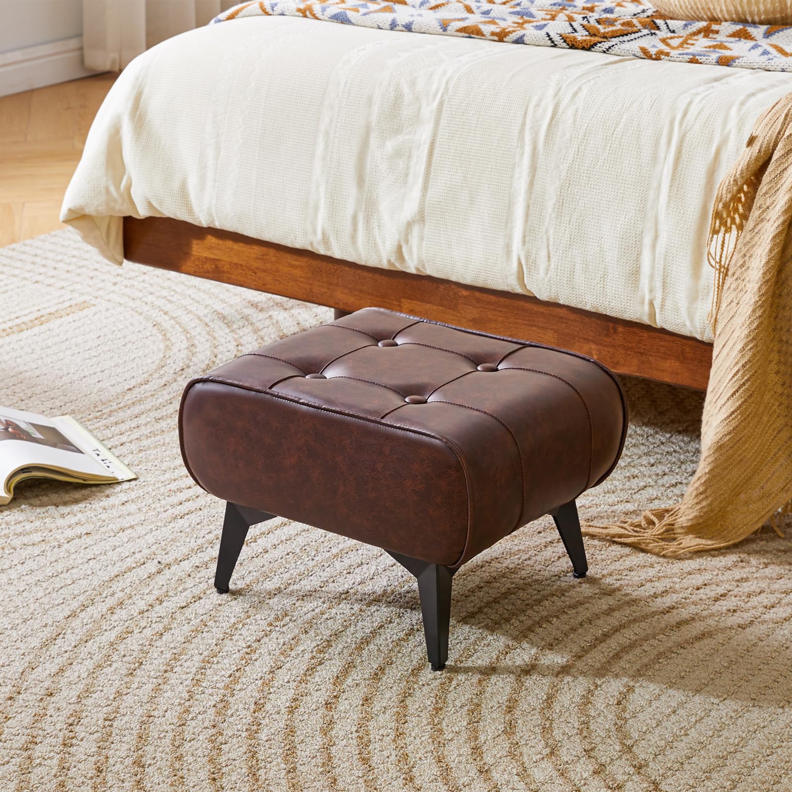 YMYNY Poggiapiedi Ottomano, Poggiapiedi in Ferro, Sgabello Moderno per Divano, Ottomano per Soggiorno, Piccolo Tavolino Multiuso, Sgabello Basso per Camera da Letto 40×30×26CM Marrone HBD037Z