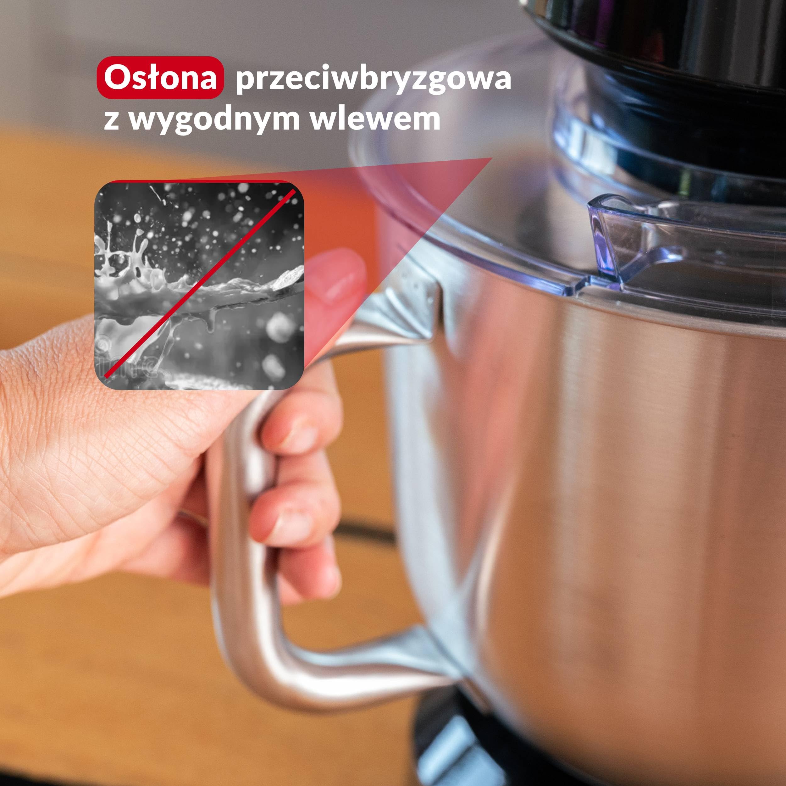 LEHMANN Robot kuchenny planetarny, 12 -prędkości, 3 końcówki: trzepaczka, ubijak, hak, ochrona przed pryskaniem – misa z uchwytem 5l i pokrywką