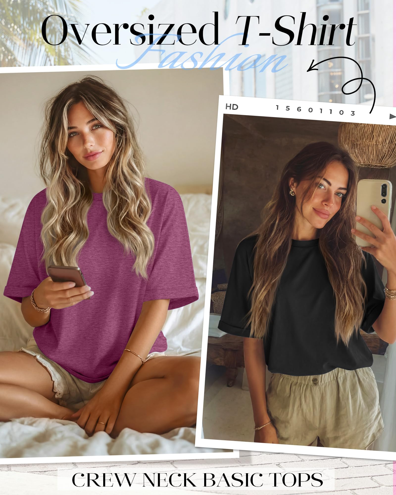 Riyiper Lot de 3 T-Shirts Oversize pour Femme, Manches Courtes, Coupe Ample, Col Rond, Basiques, Parfaits pour l'Été.