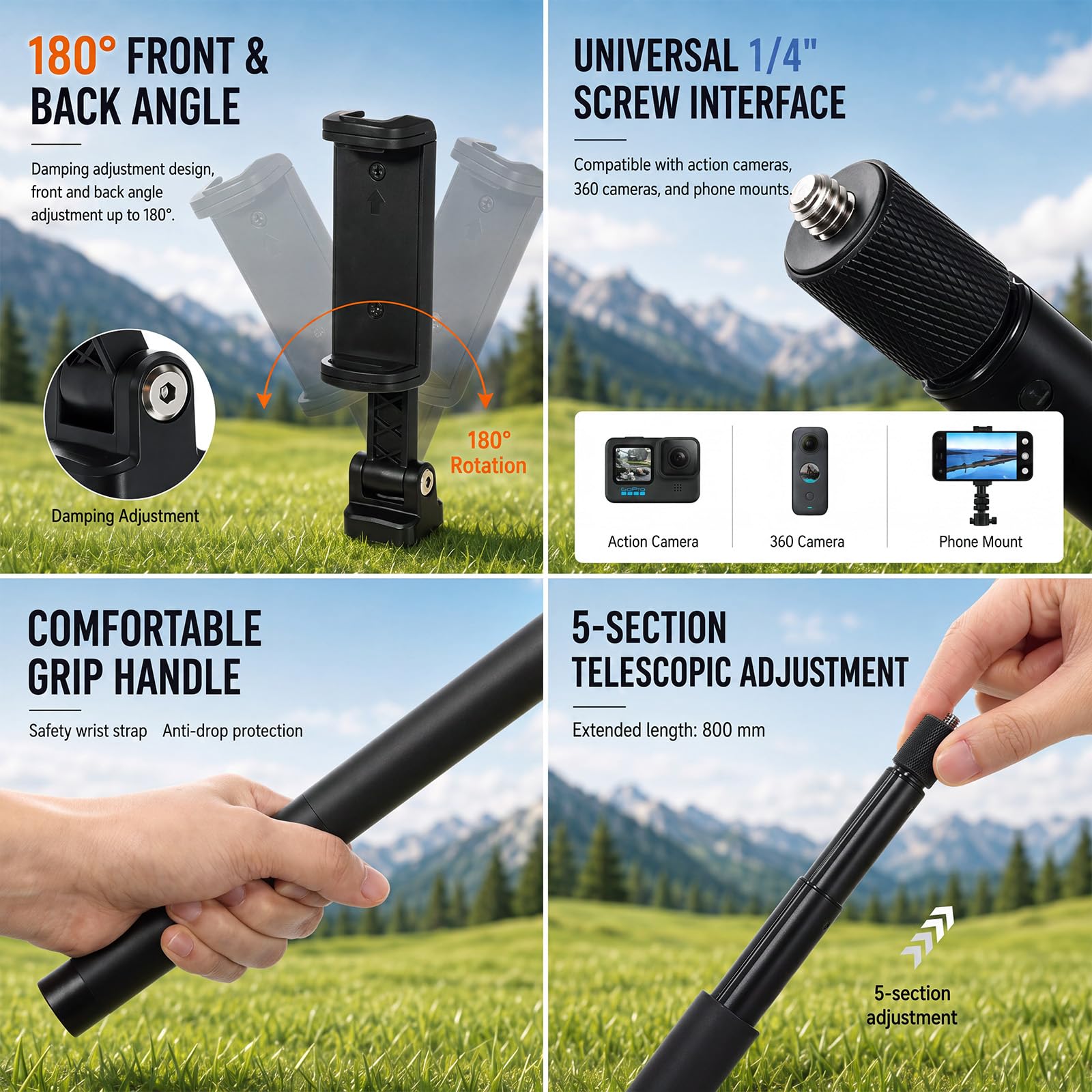 Ripeng Treppiede da golf da 53 '' e monopiede per fotocamera e supporto per | Base intercambiabile, altezza regolabile, pieghevole leggero, morsetto sicuro senza bisogno di parti aggiuntive