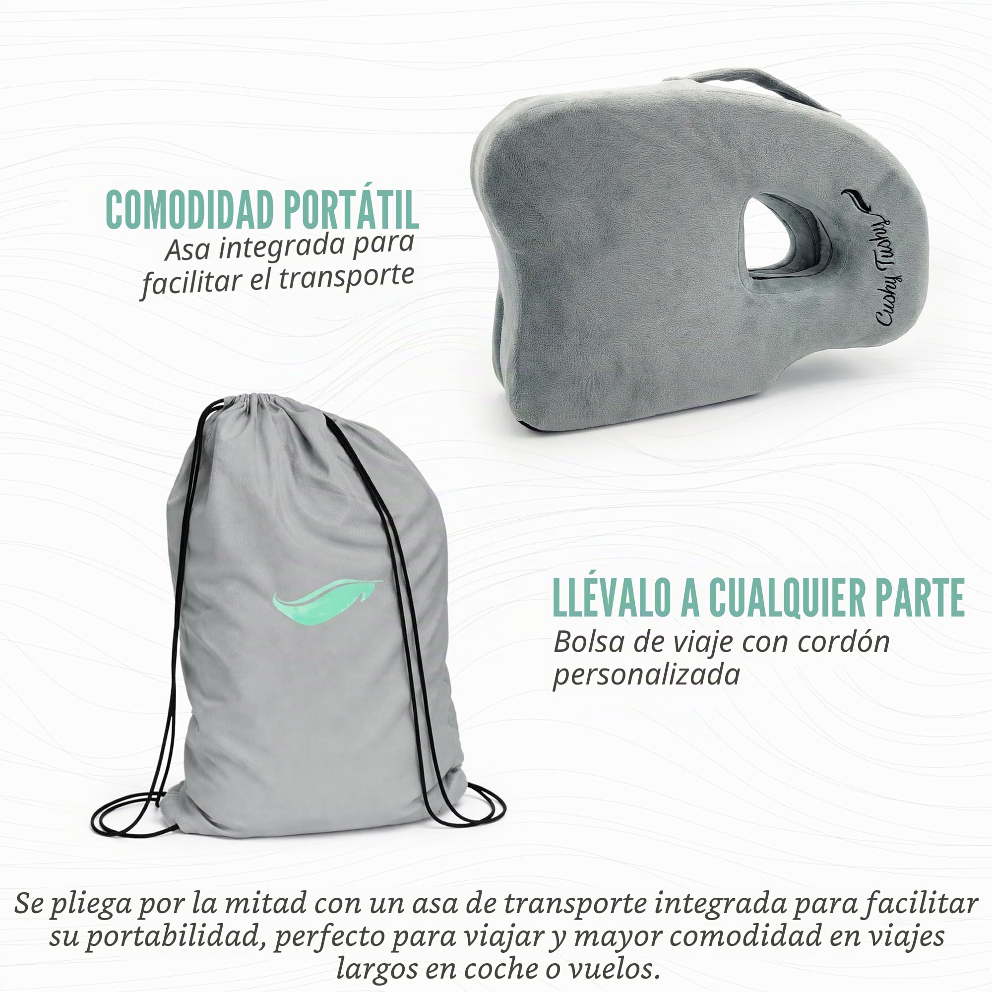 CushyTushy - Cojín piriformis plegable para aliviar el dolor de hueso de la cola para uso en el hogar, sillas de oficina y asientos de coche, cojín de síndrome piriformis