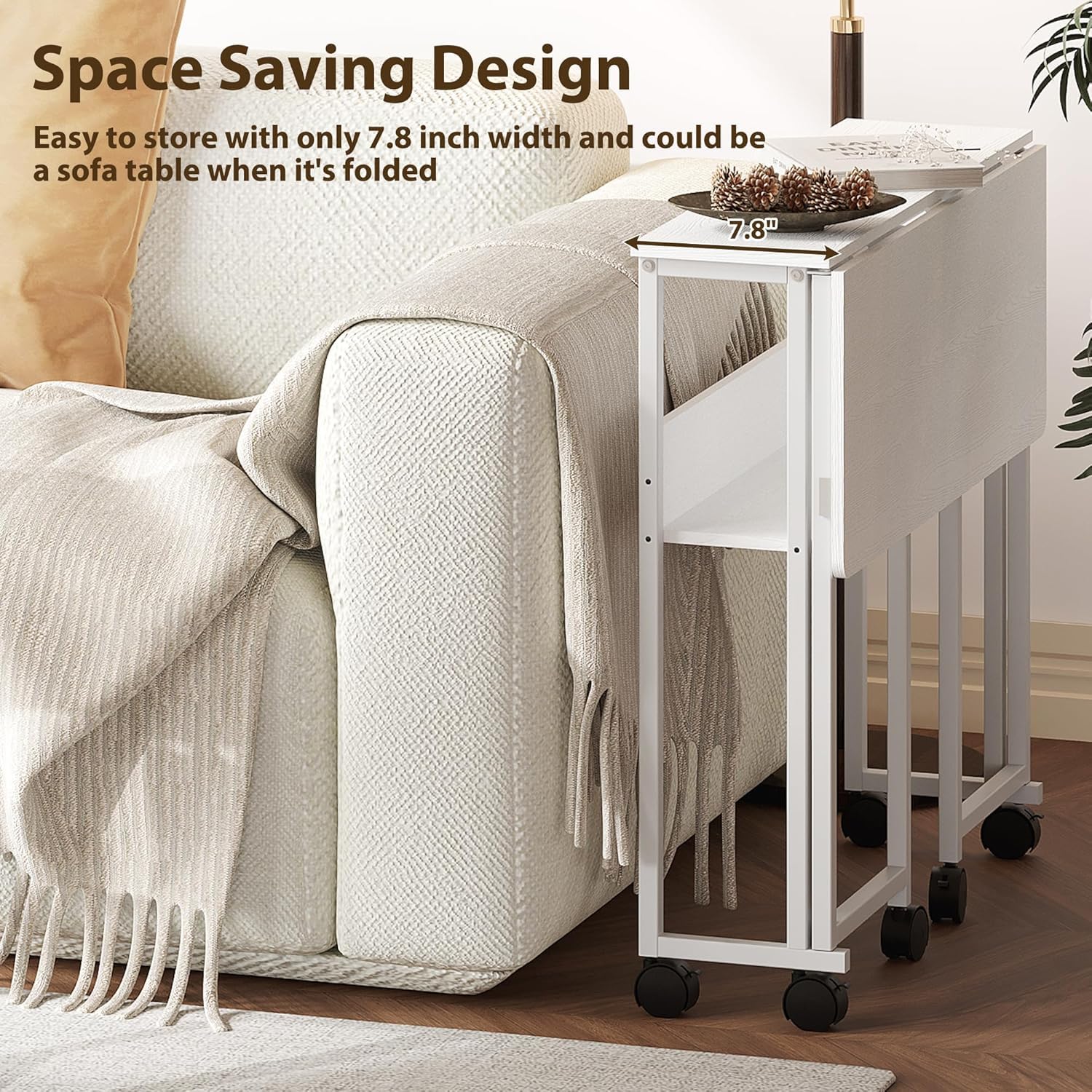 Garvee Escritorio Plegable - Mesa Escritorio 24.8 Pulgadas, Material Ecológico de Calidad, Multifunción con Almacenamiento, Móvil y Compacto, Soporte 135 Libras, Color Blanco