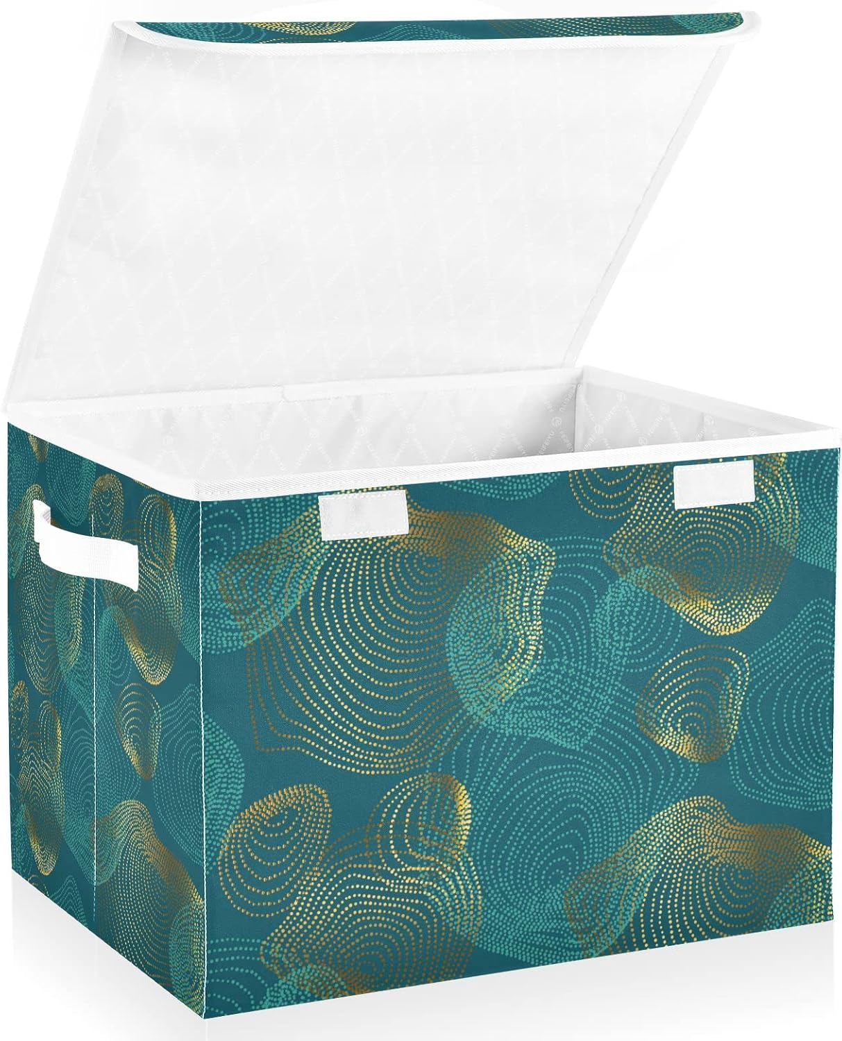 RunningBear Geometric Teal Large Storage Bins with Lid Collapsible