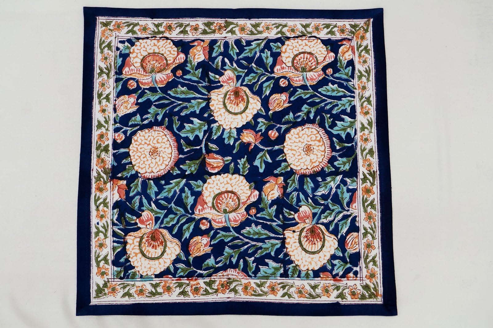 20x20 Inches Cotton Napkins Set of 4, Orange Blue, Washable Hand Block Printed Reusable Cloth Napkins For Dinning, Party, Wedding, Home Decor Autumn Valentine Gifts