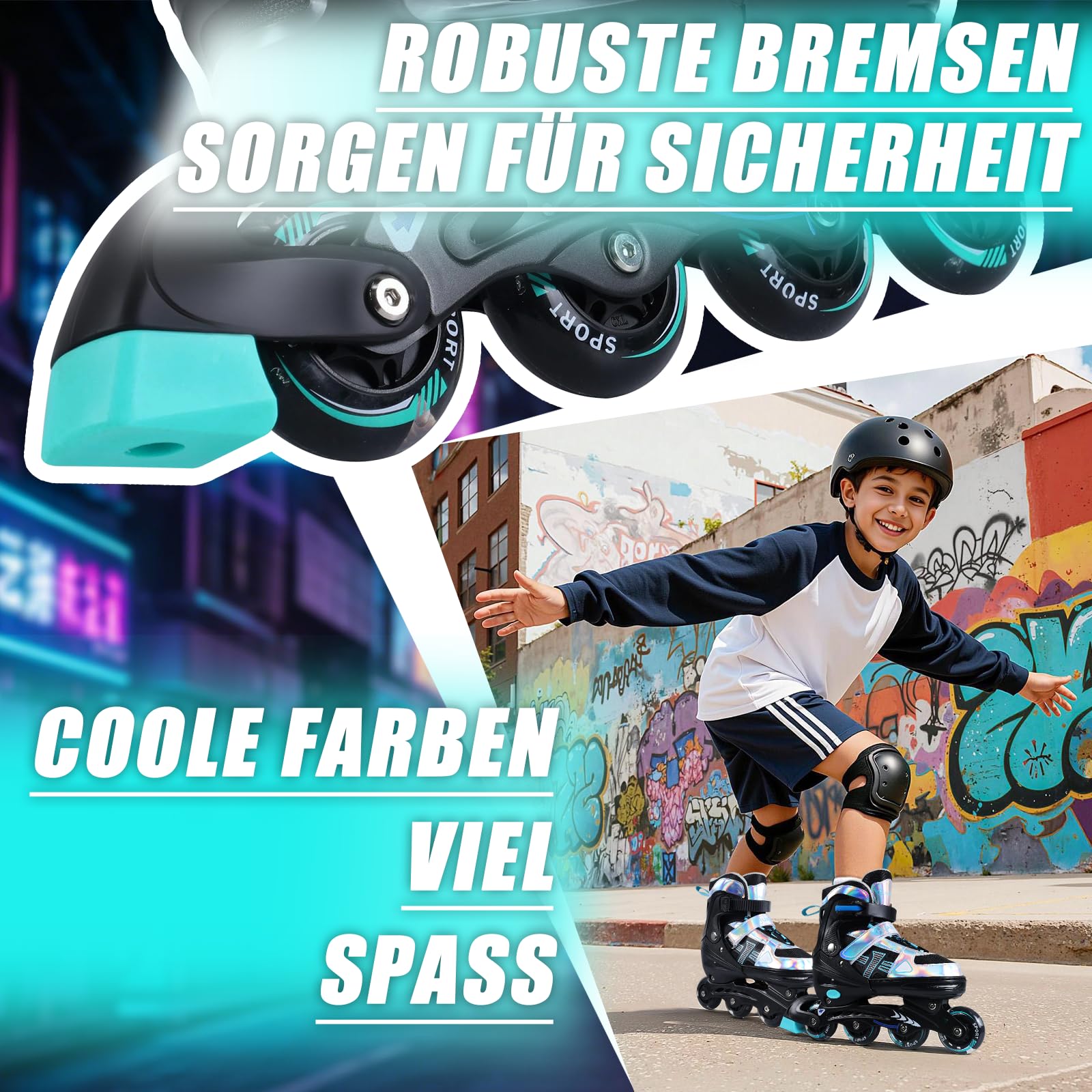 Inline Skates Kinder Verstellbare Rollschuhe für Jungen Mädchen | 4 Größen verstellbar, 3 Größenauswahl; 4 leuchtende Räder, Sport für drinnen und draußen, Geschenk für Kinder