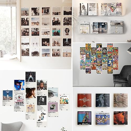 Miniatura 5 de XANGNIER Estante de exhibición para discos de vinilo sin taladro, 18 piezas autoadhesivas de acrílico acrílico transparente, soporte para