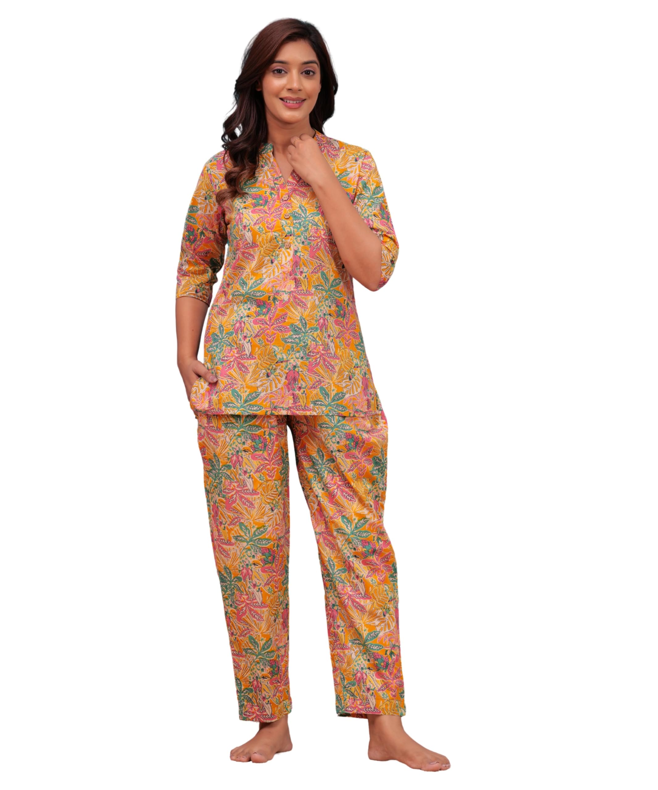 nevisha style Women's Pure Cotton Short Sleeves V Neck Co-ord Set for Women | Comfortable Sleepwear Set | Casual Loungewear-picture-21
