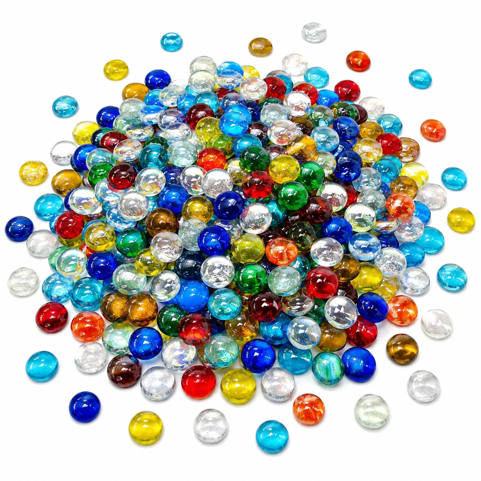 Lobaake 200 Pcs Glass Pebbles Glass Gems Mixed Colour Flat Marbles