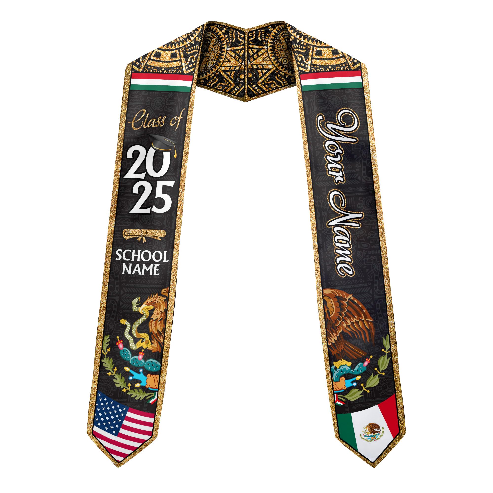 MonkeyVan Personalized Mexican Graduation Sash, Mexican American Flag Graduation Stole Graduation Stole Class Of 2025 Mexico Mxc 4