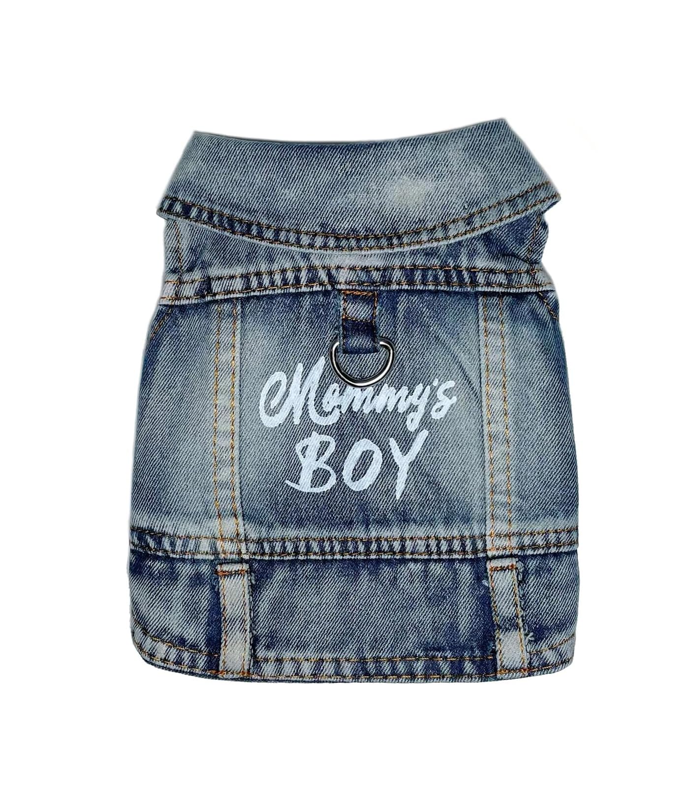 JcDuDoi Dog Jeans Jacket Mommy's Boy Denim Pet Coat for Puppy Small Dogs Classic Overalls Male Cat Costumes Washed Vest Clothes Outfit T-Shirts