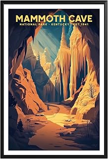 GroovyGrove Mammoth Cave National Park Poster Modern Retro Wall Art Illustrated Travel Print for Home, Office & Cabin Decor Nature Scenery Hiking Adventure Gift (Unframed)