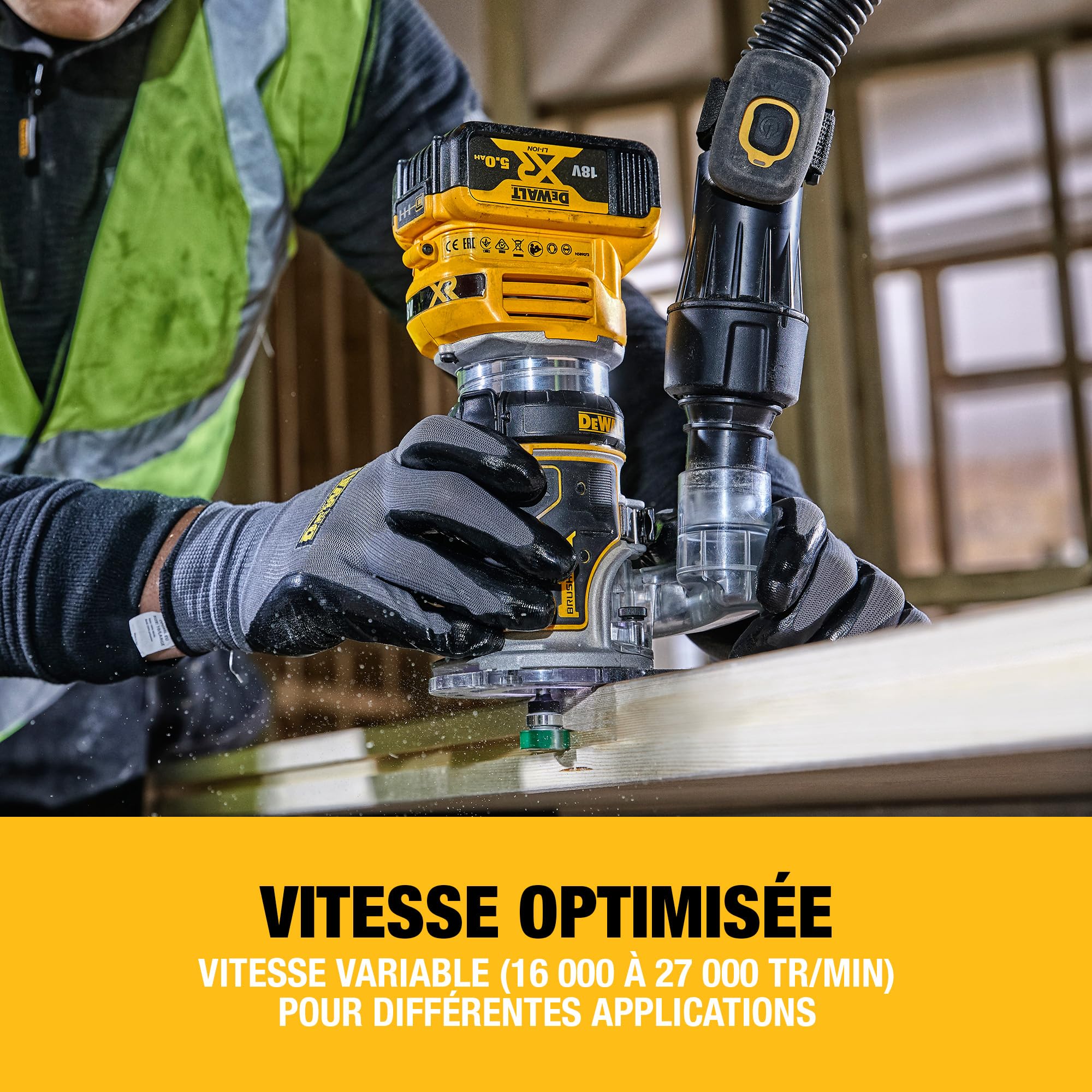 DEWALT - Affleureuse Défonceuse Compacte Brushless XR 18V 1/4" (8mm), avec coffret TSTAK, livré sans batterie, DCW604NT-XJ