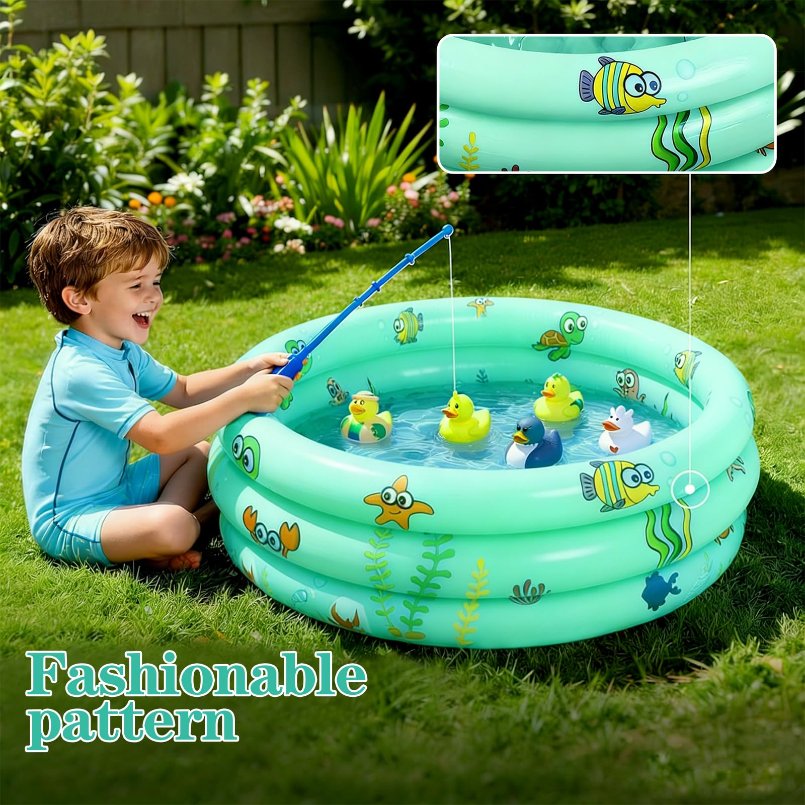 Piscina per Bambini ø100 cm,Piscina Gonfiabile Baby Pool,Piscina Gonfiabile Familiare a 3 Anelli,Piscina Gonfiabile per Bambini da Giardino,Piscinetta per Bambinis,Cortile,Giardino (Verde)