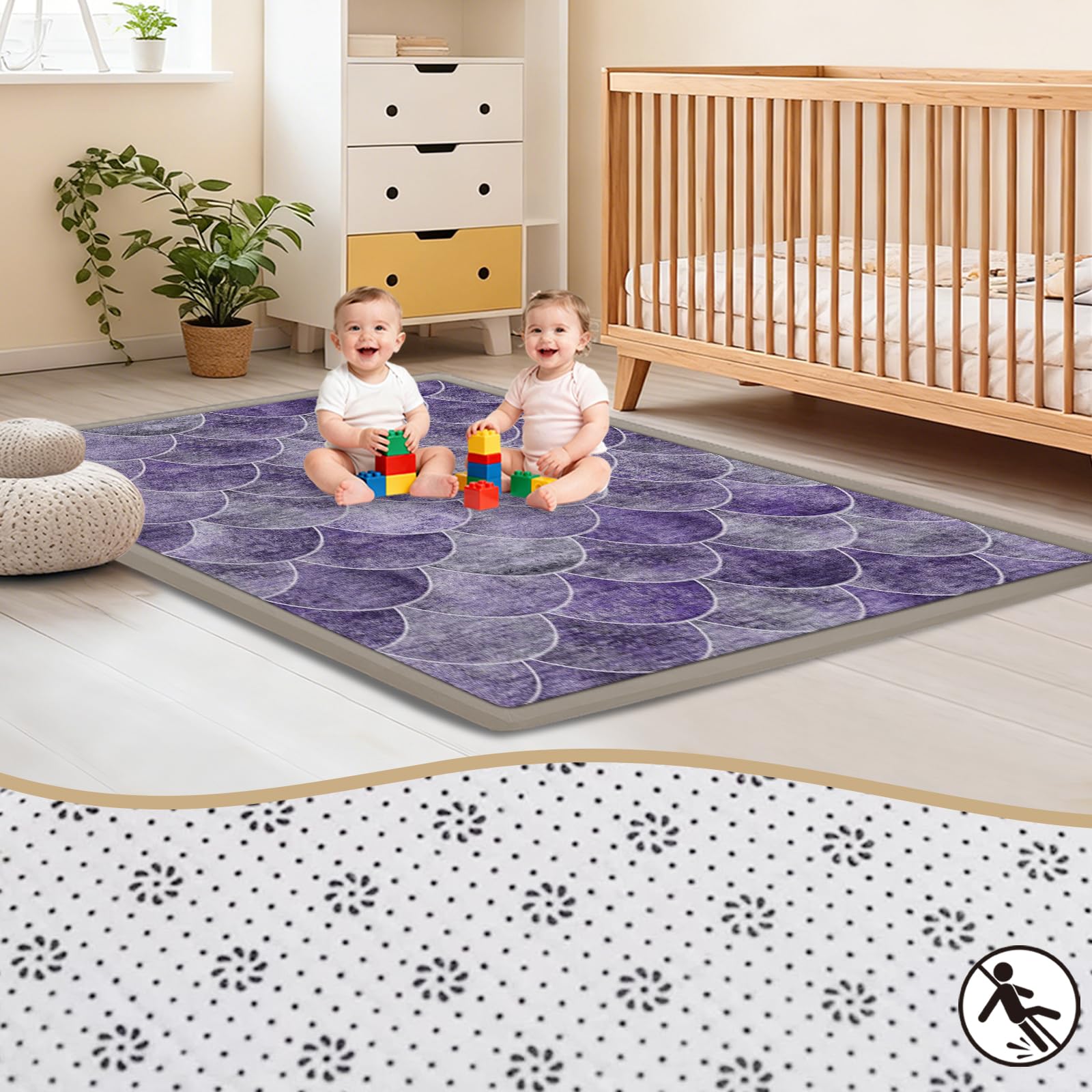 Tappeto Gioco Bambini, Extra Spesso 2 CM, Tappeto attività Morbido con Imbottitura Spessa per Tempo a Pancia in Giù, Base Antiscivolo Sicura per Gattonamento Viola 200 x 260cm