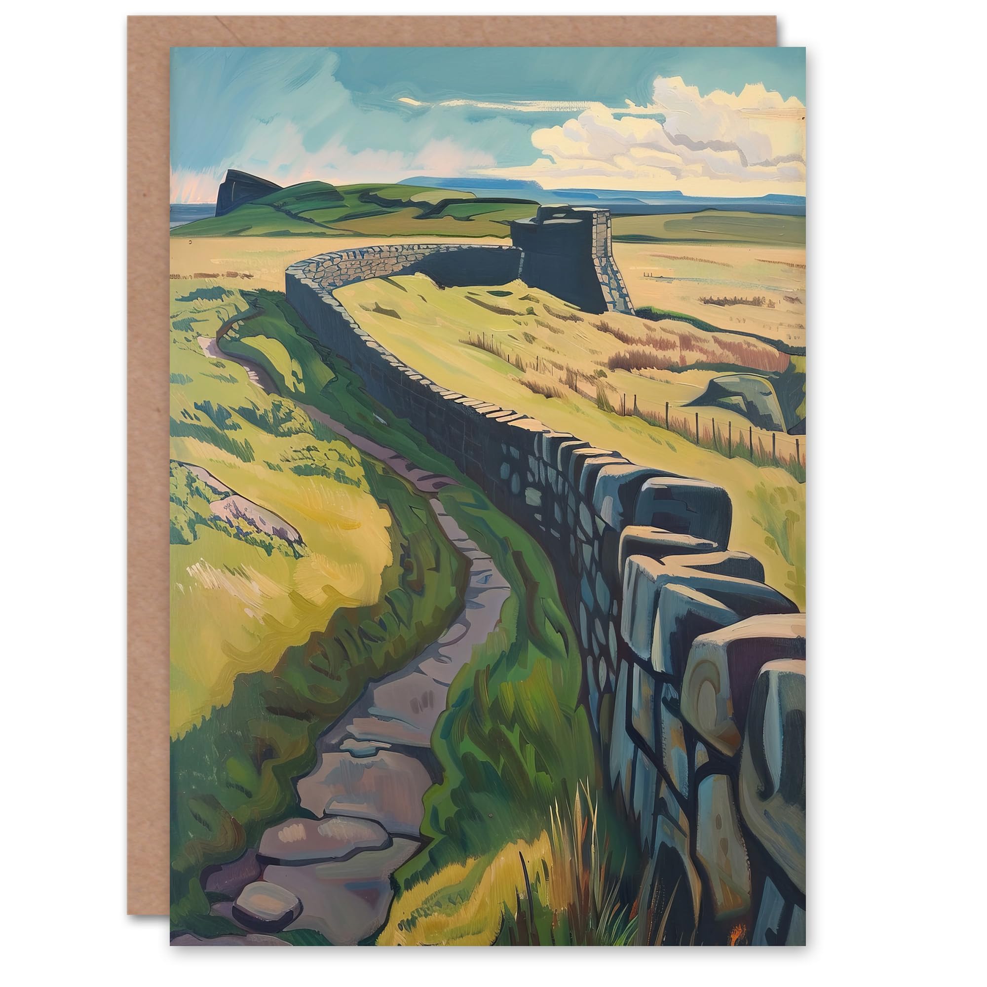 Artery8 Greeting Card Hadrian's Wall Summer England Landmark Landscape Blank For All Him Or Her Art Birthday Card