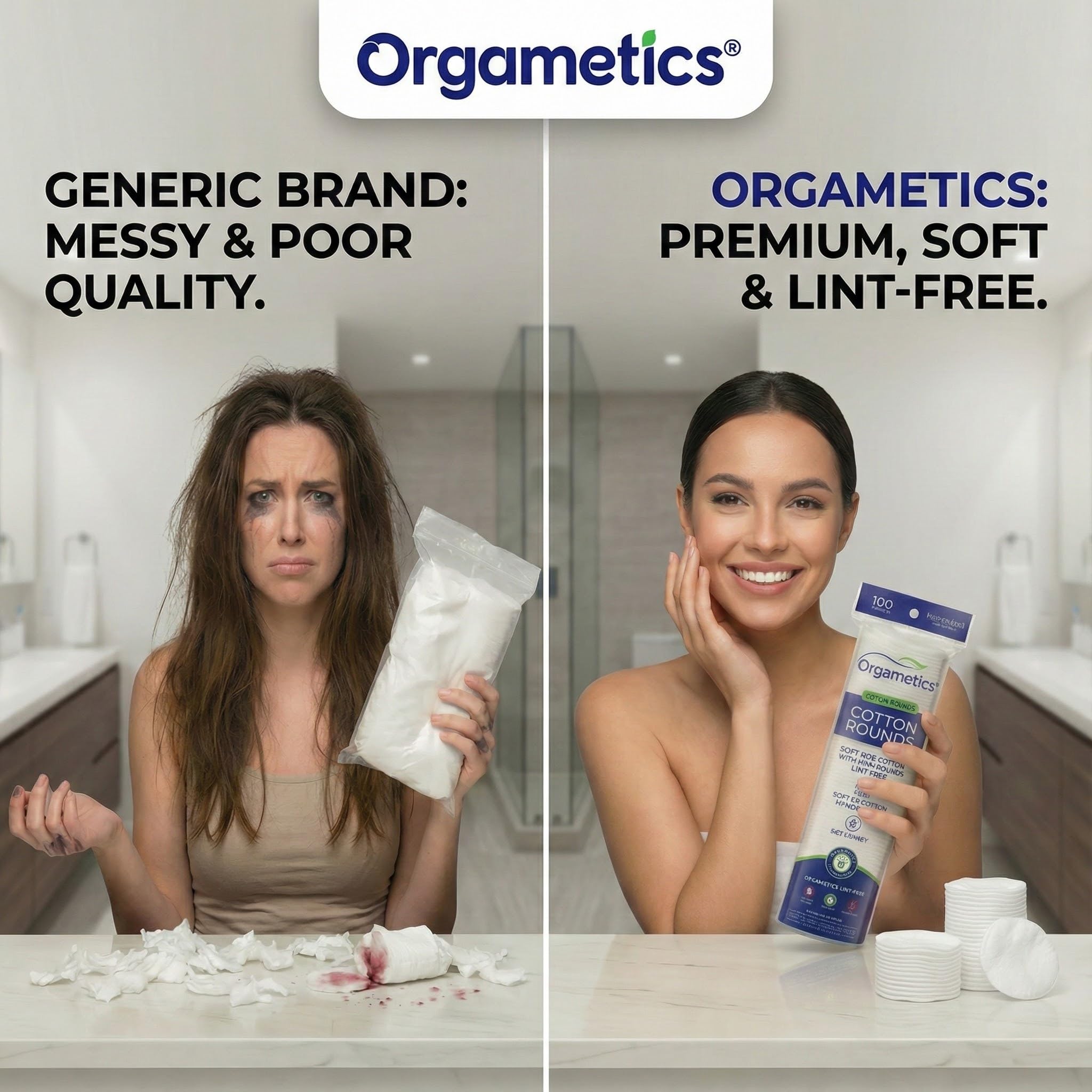 ORGAMETICS Cotton Rounds, 100% algodón turco natural premium removedor de maquillaje y limpieza facial almohadillas redondas de algodón, sin pelusas, hipoalergénico y ultra suave, 2.25 pulgadas de