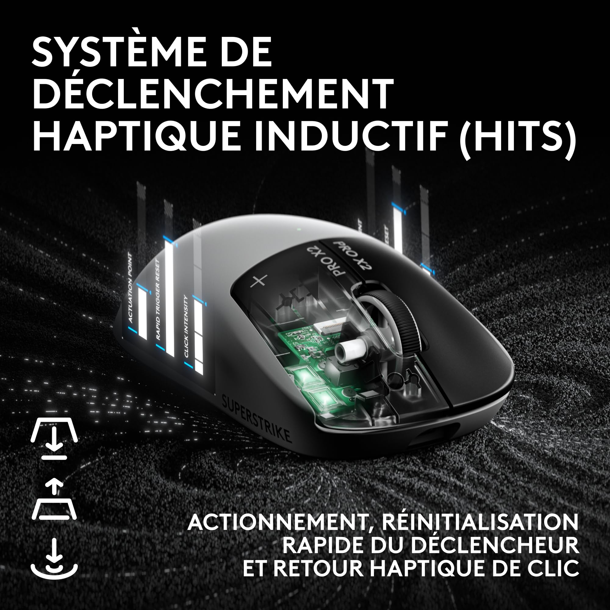 Logitech G Pro X2 SUPERSTRIKE Lightspeed Souris Gaming sans Fil, Ultra Rapide, extrêmement légère (61 g), haptique de clic Personnalisable, Recharge USB-C, pour PC/Mac/Laptop, German packaging - Blanc