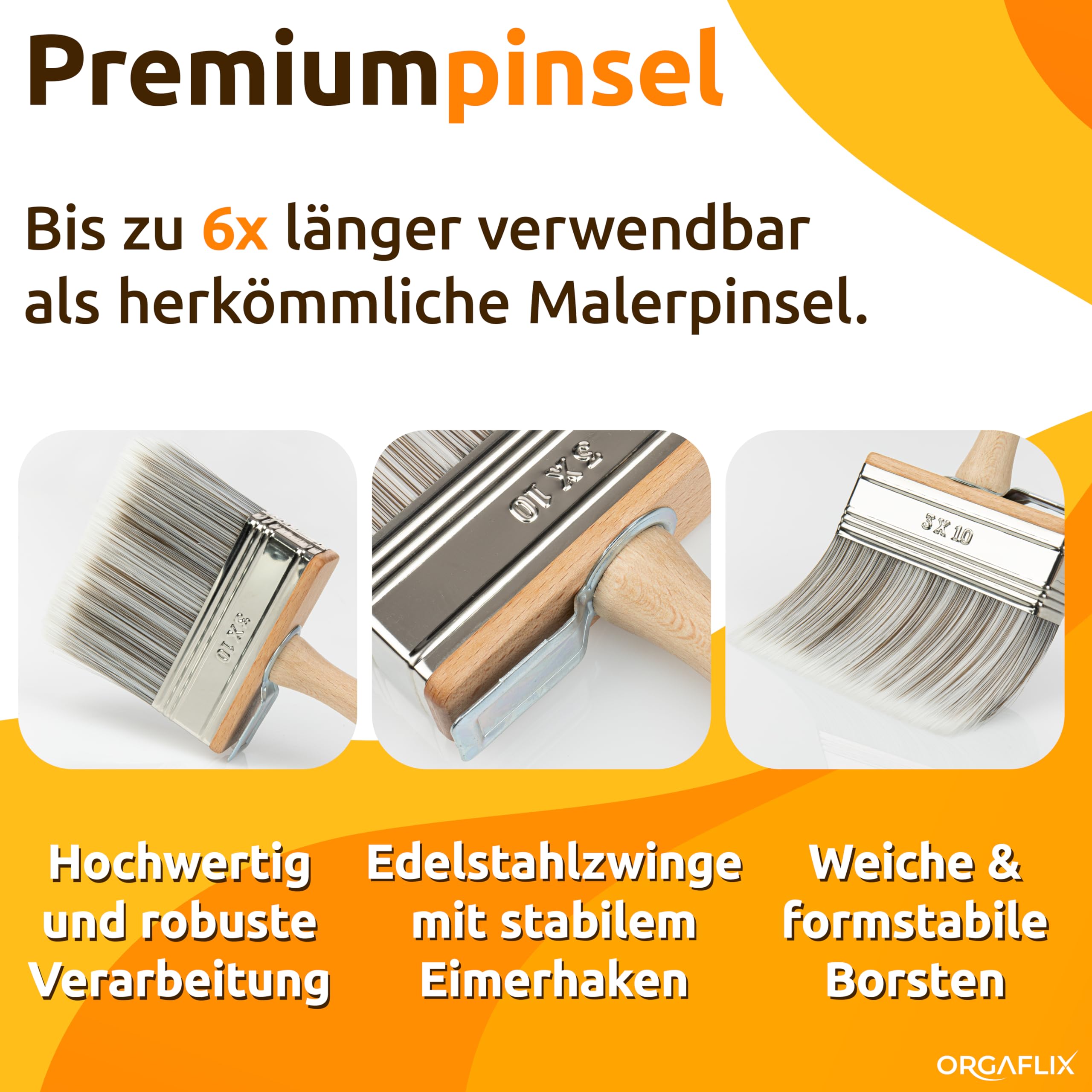 ORGAFLIX Flächenstreicher 100mm Premium - 2er Set - Kein Borstenverlust - Malerset große Flächen, Lasurpinsel, Holz außen, Quast, Borstenpinsel, Malerpinsel breit, Pinsel Möbelfarbe streichen