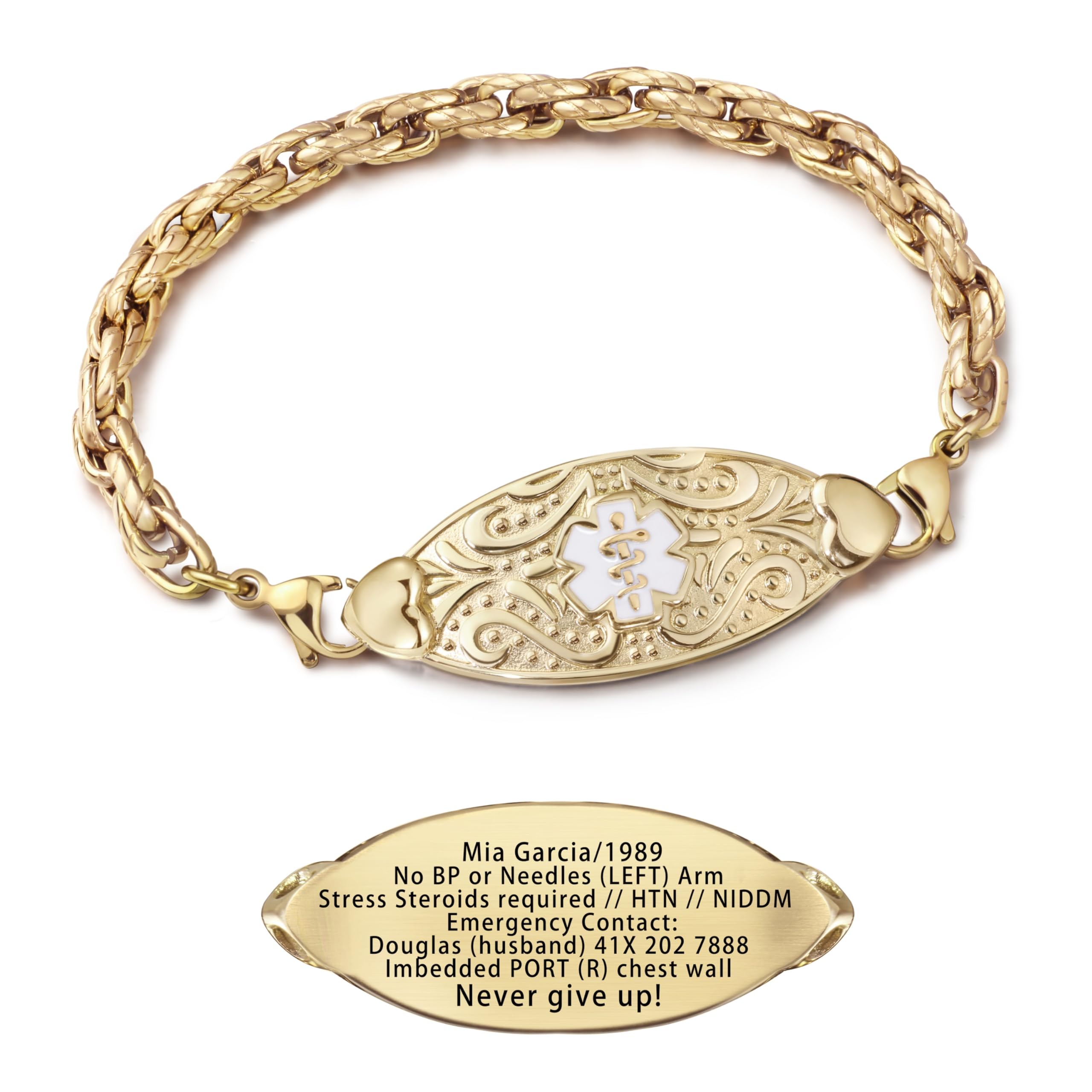 Custom Medical Alert Bracelets for Women with Free Engraving,Personalized Emergency Identification Bracelet Waterproof Diabetic Women's Medical Alert ID Bracelet,6.0 to 9.0 Inches