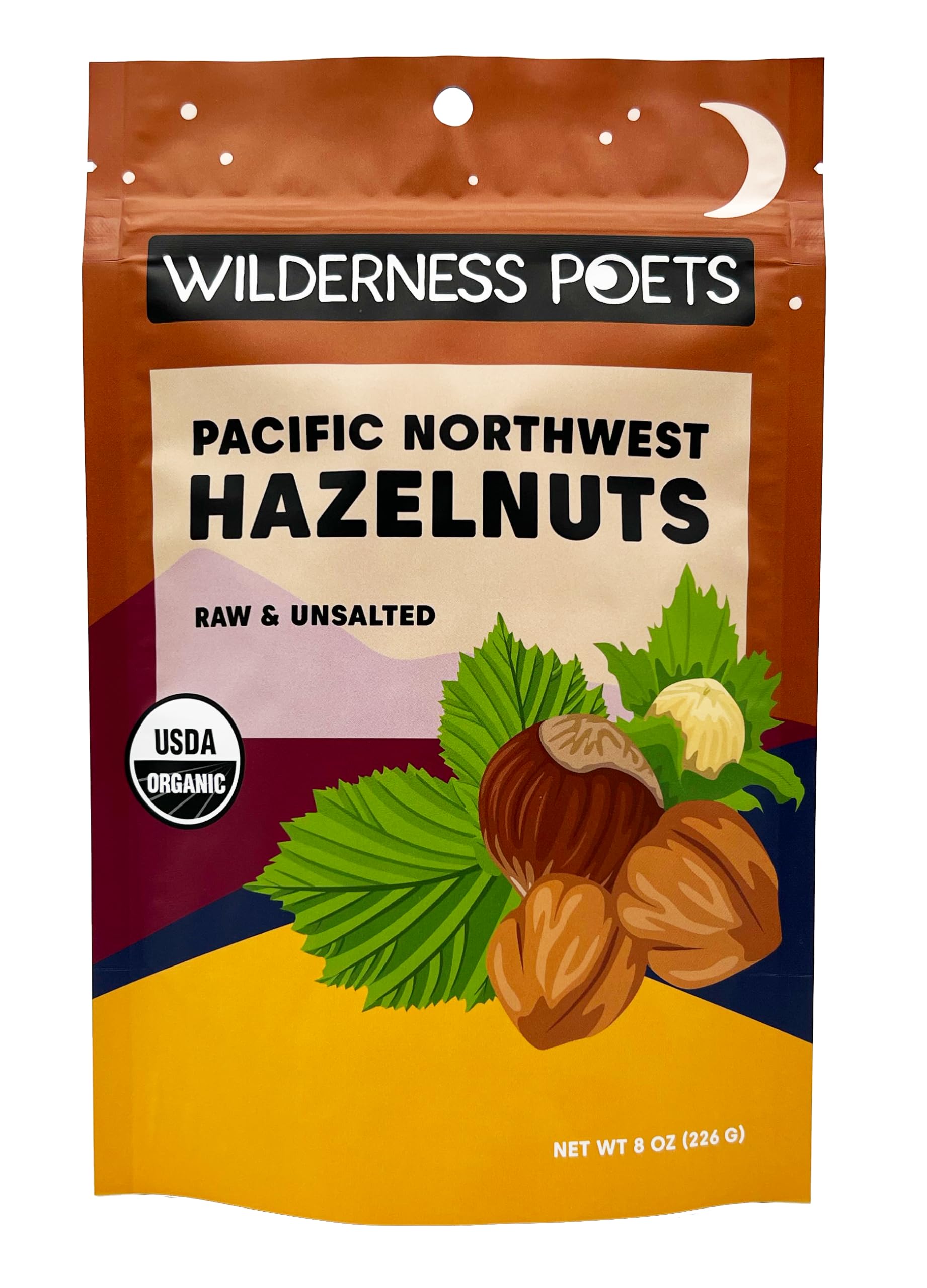 Wilderness Poets, Organic, Pacific Northwest-Grown Hazelnuts - Raw, Whole Nuts with Skins, No Shells (8 Ounce)
