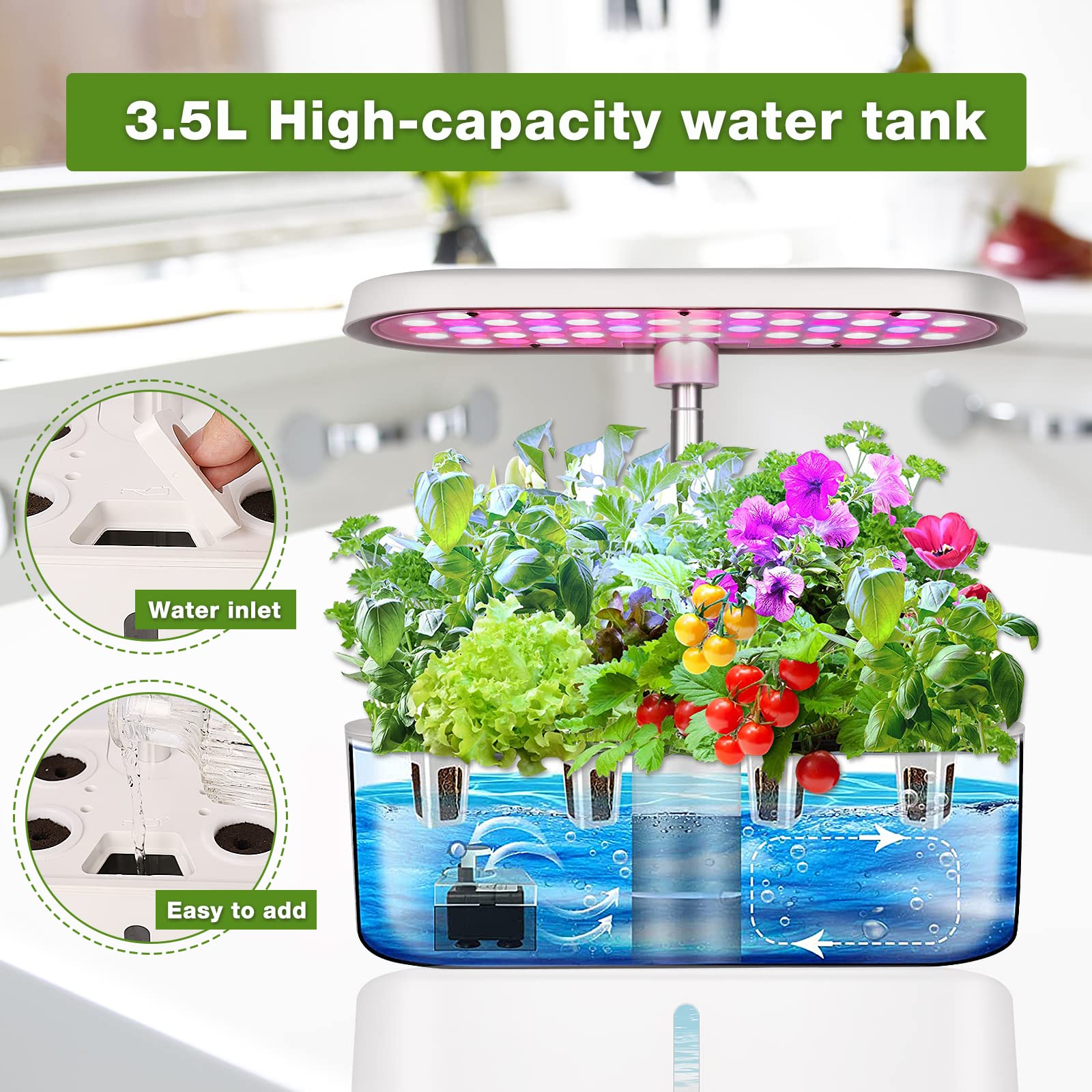 URUQ Sistema De Cultivo Hidropónico De 12 Vainas Para Jardín Interior