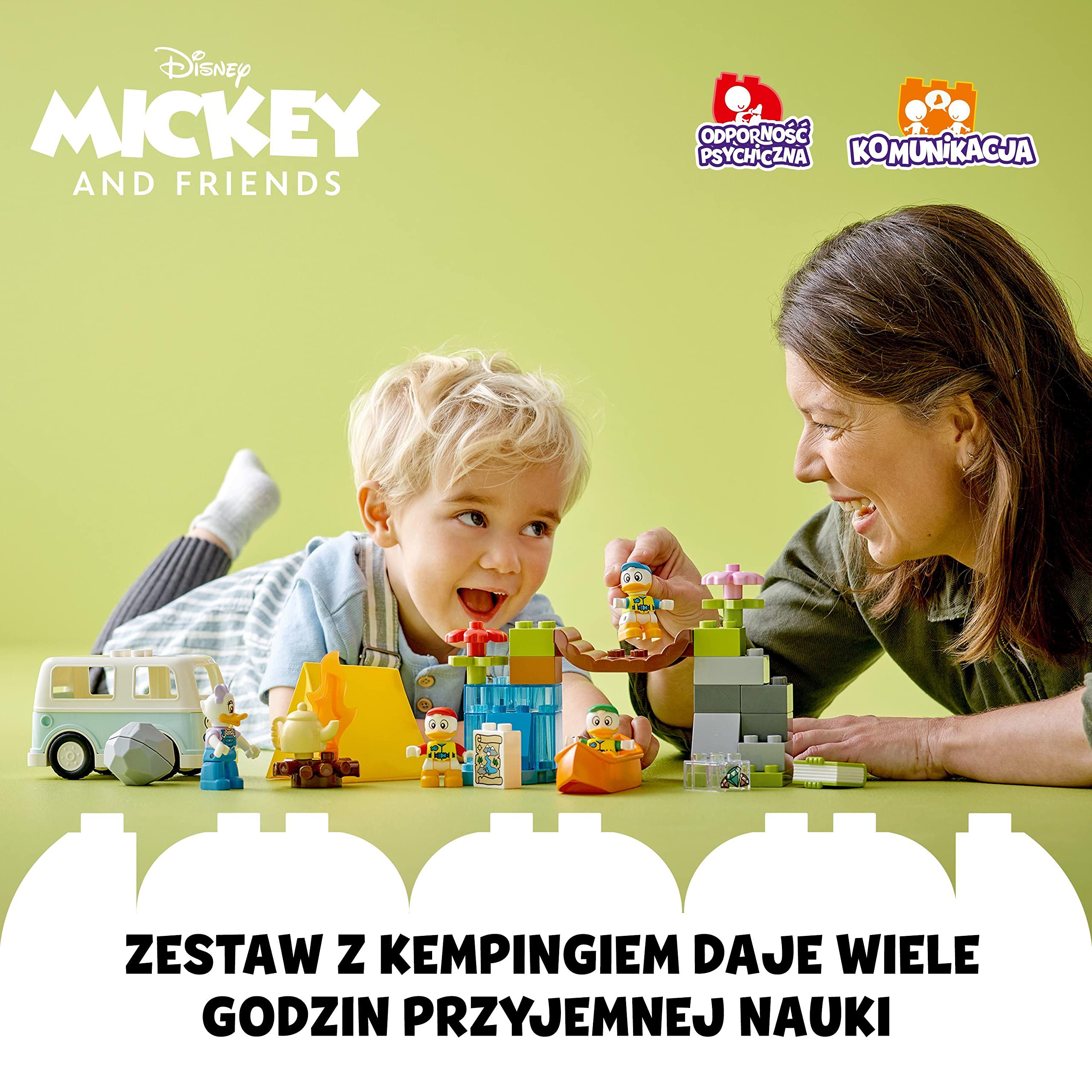 LEGO DUPLO Disney Mickey and Friends Kempingowa przygoda, zabawka dla dziecka z zabawkowym kamperem i figurkami Kaczki Daisy, Hyzia, Dyzia i Zyzia, prezent dla 2-latka, dla chłopca i dziewczynki 10997