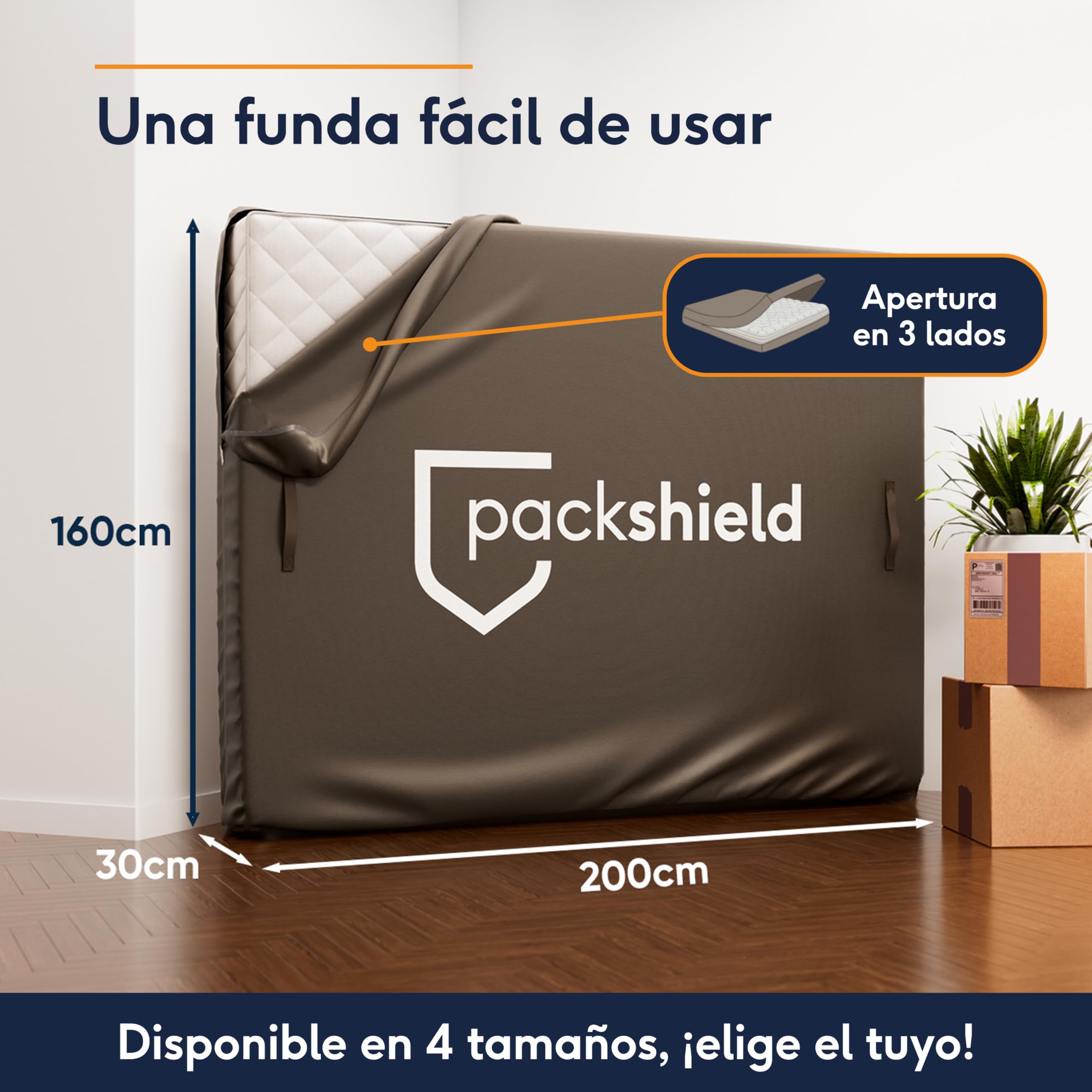 Funda Protectora de Colchón Impermeable 160x200 cm – Protector con Cremallera y 4 Asas para Mudanza, Almacenamiento y Transporte – Grossor 30cm – Antichinches – 100% Oxford Resistente