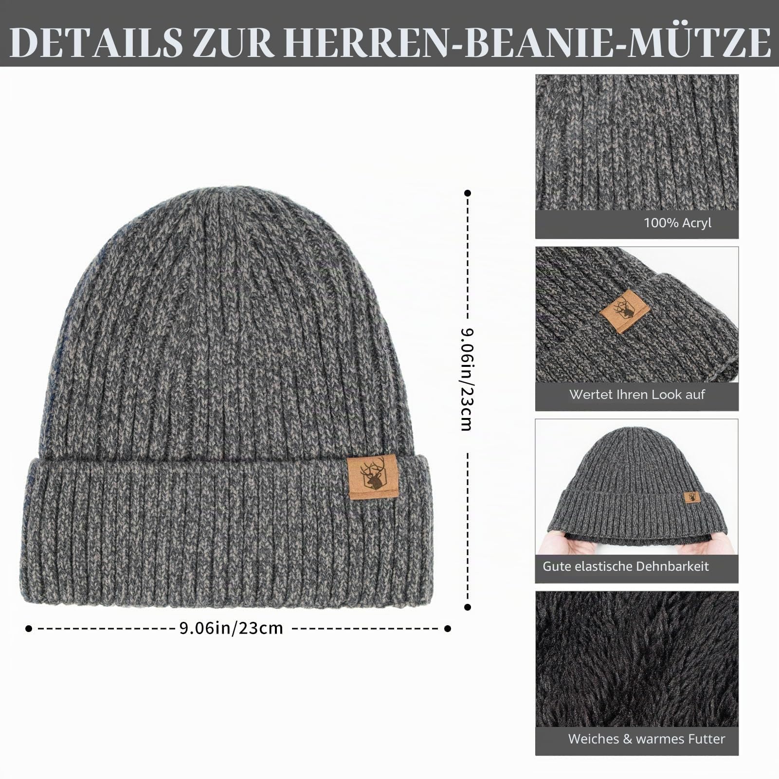 Mütze Schal und Touchscreen Handschuhe Set Wintermütze Thermohandschuhe Schal für Herren Strickmütze 3 STÜCKE Unisex Hüte für Damen Winter Accessoires für Herren Damen