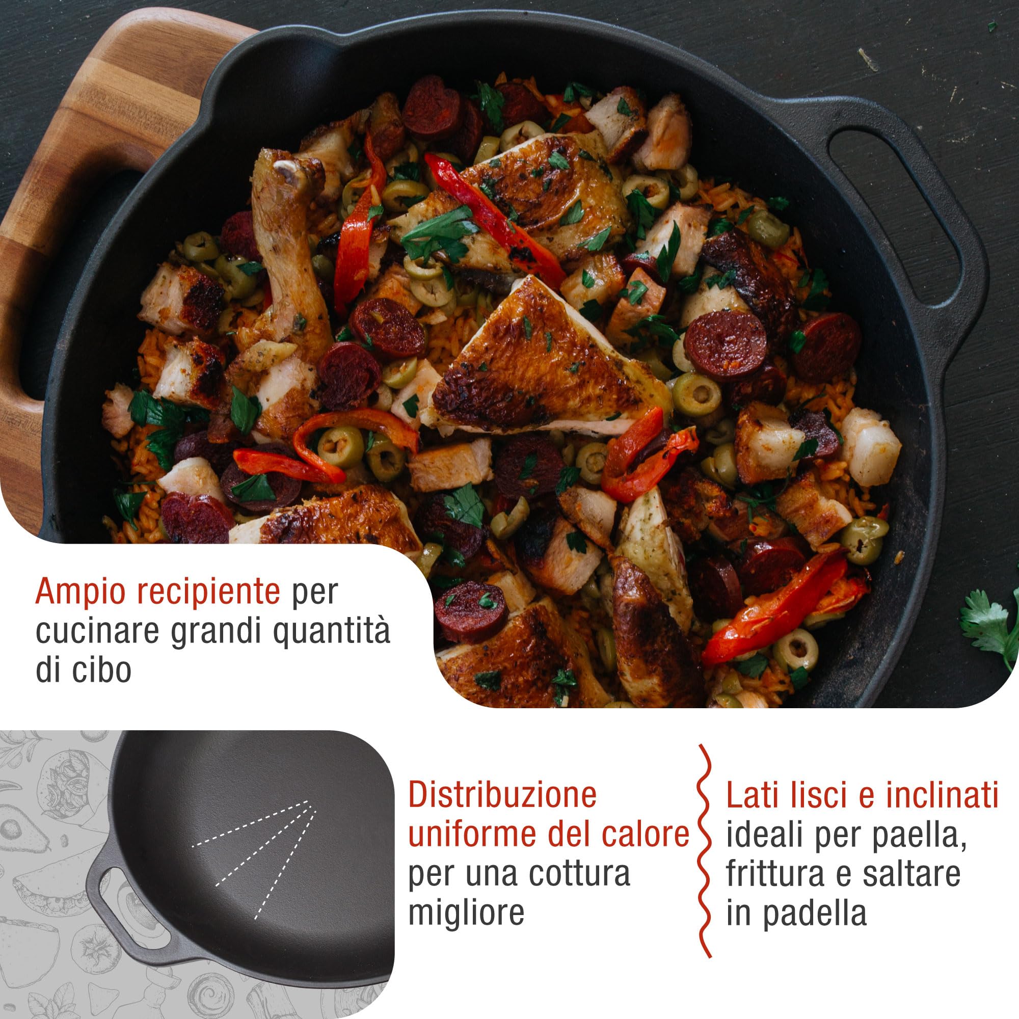 VICTORIA Padella per Paella in Ghisa Smaltata Induzione da 33cm, Adatta per, Fuoco, Barbecue, Forno, Vetroceramica e Gas, Cast Iron Skillet Senza Sostanze Tossiche, Senza PTFE e PFOA
