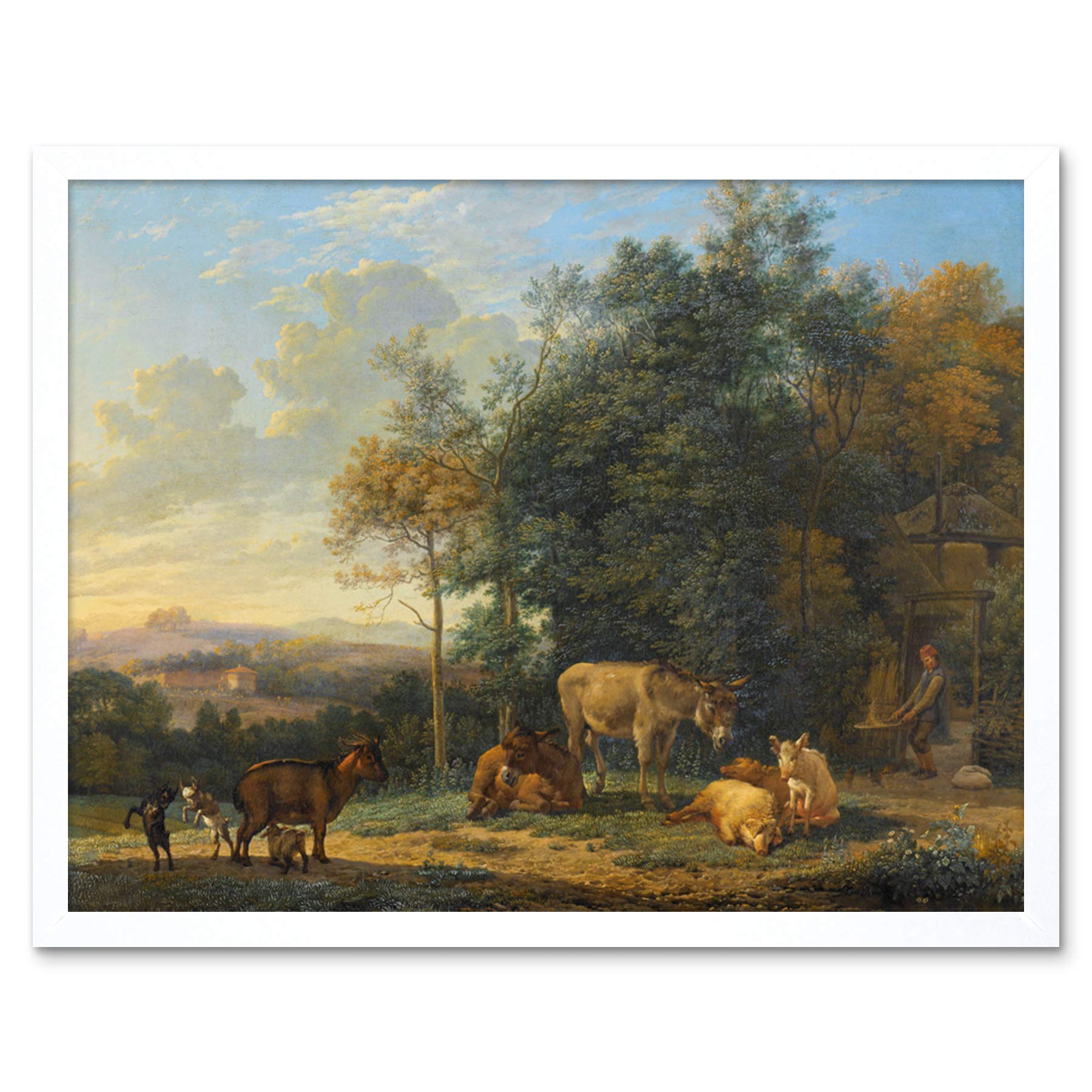 Artery8 Du Jardin Landscape Two Donkeys Goats Pigs Painting Art Print Framed Poster Wall Decor 12x16 inch