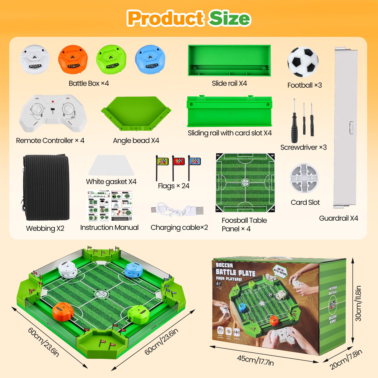 Ferngesteuertes Tischfußballspiel mit 3 Bällen und 4 Fernbedienungen, Mini-Tischfußball für Kinder und Erwachsene ab 3 Jahren – Interaktives Geschenk für Jungen und Mädchen