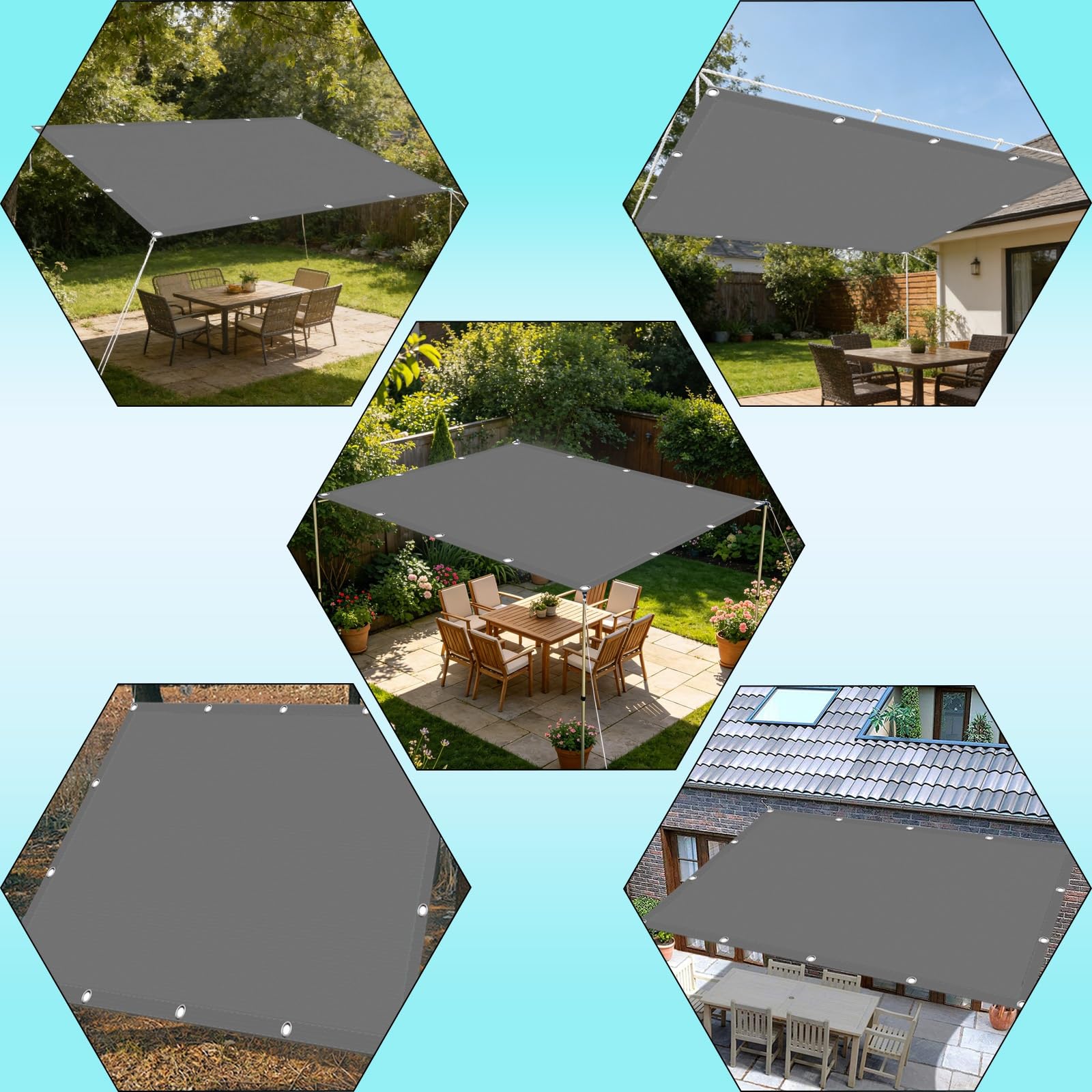 Zadaszenie Markizowe Przeciwsłoneczne 4.3 x 7 m 95% Ochrony Przed Uv, Wodoodporna, Zewnętrzny Daszek Przeciwsłoneczny Żagiel Przeciwsłoneczny Wodoodporny Taras, Jasny szary