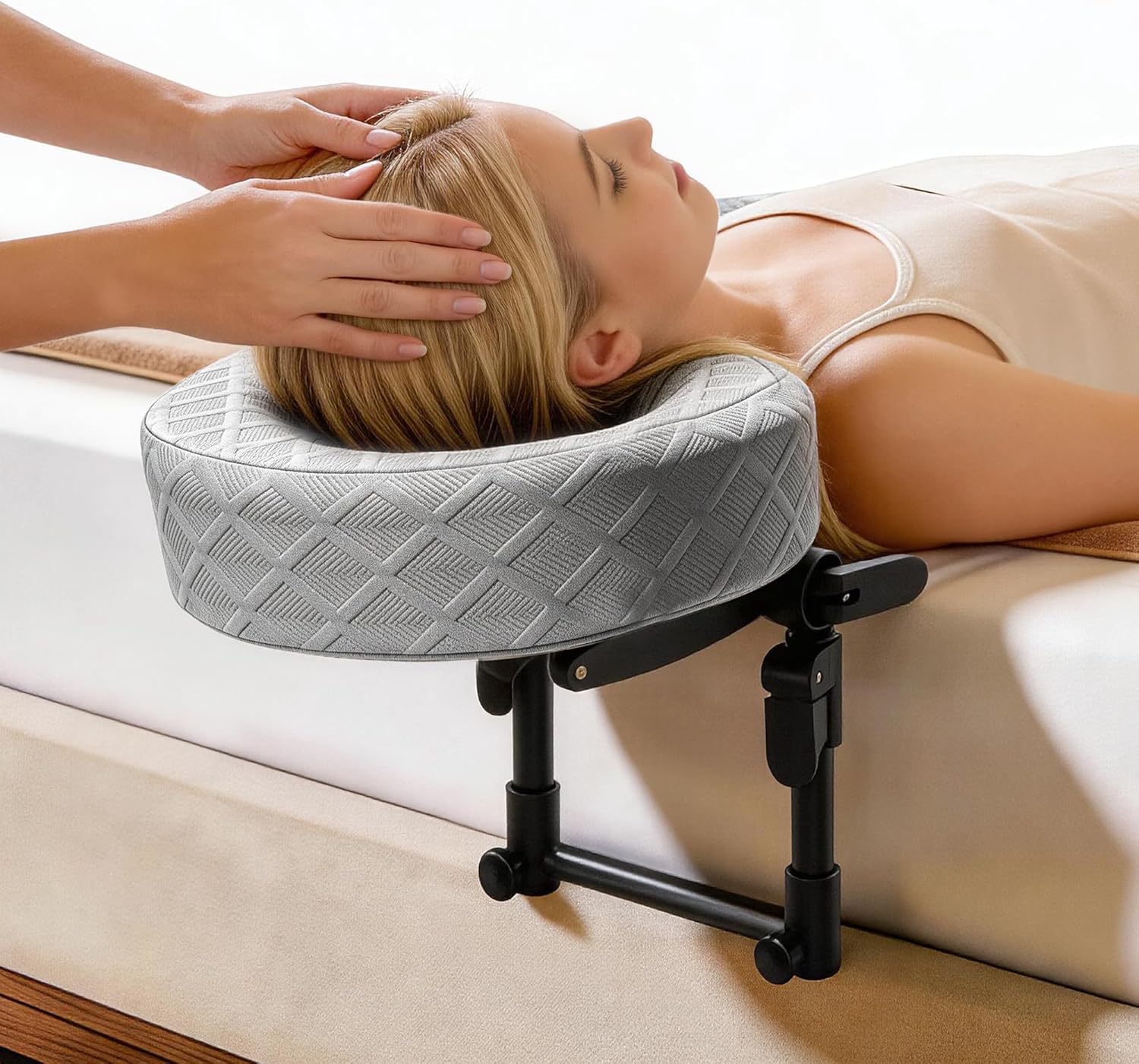 Massage Headrest for Bed, Adjustable Face Cradle, Under-Mattress Home Design, Fits 6"–17" Mattresses, Adjustable Height & 270° Rotation, Soft Memory Foam, Face Down Pillow After Eye Surgery (Gray)