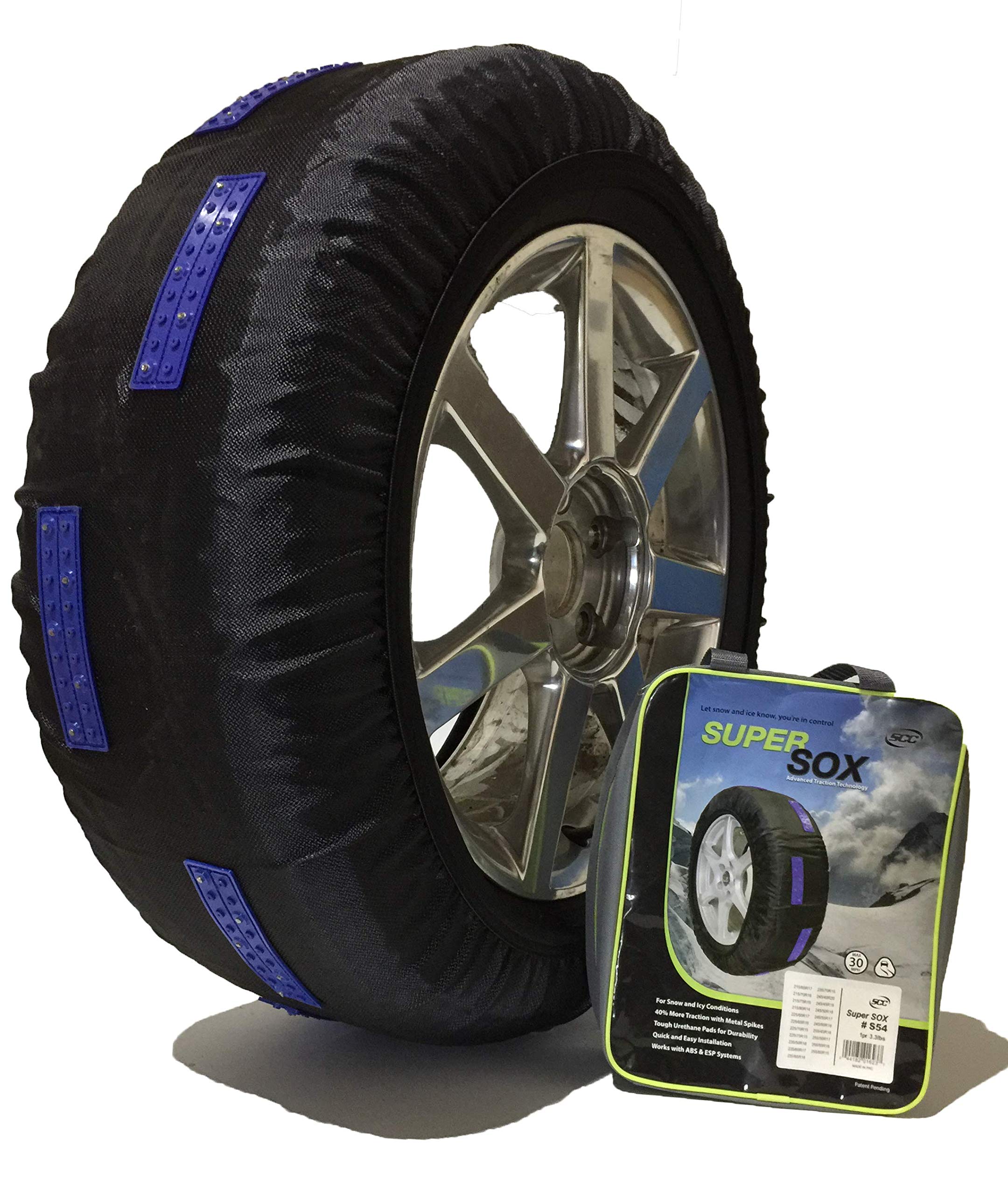 SCCSecurity Chain Company S66 Tire Traction SuperSox with Reinforced Studded Urethane Pads, Tire Chain Alternative for Increased Traction and Low Clearance, Set of 2